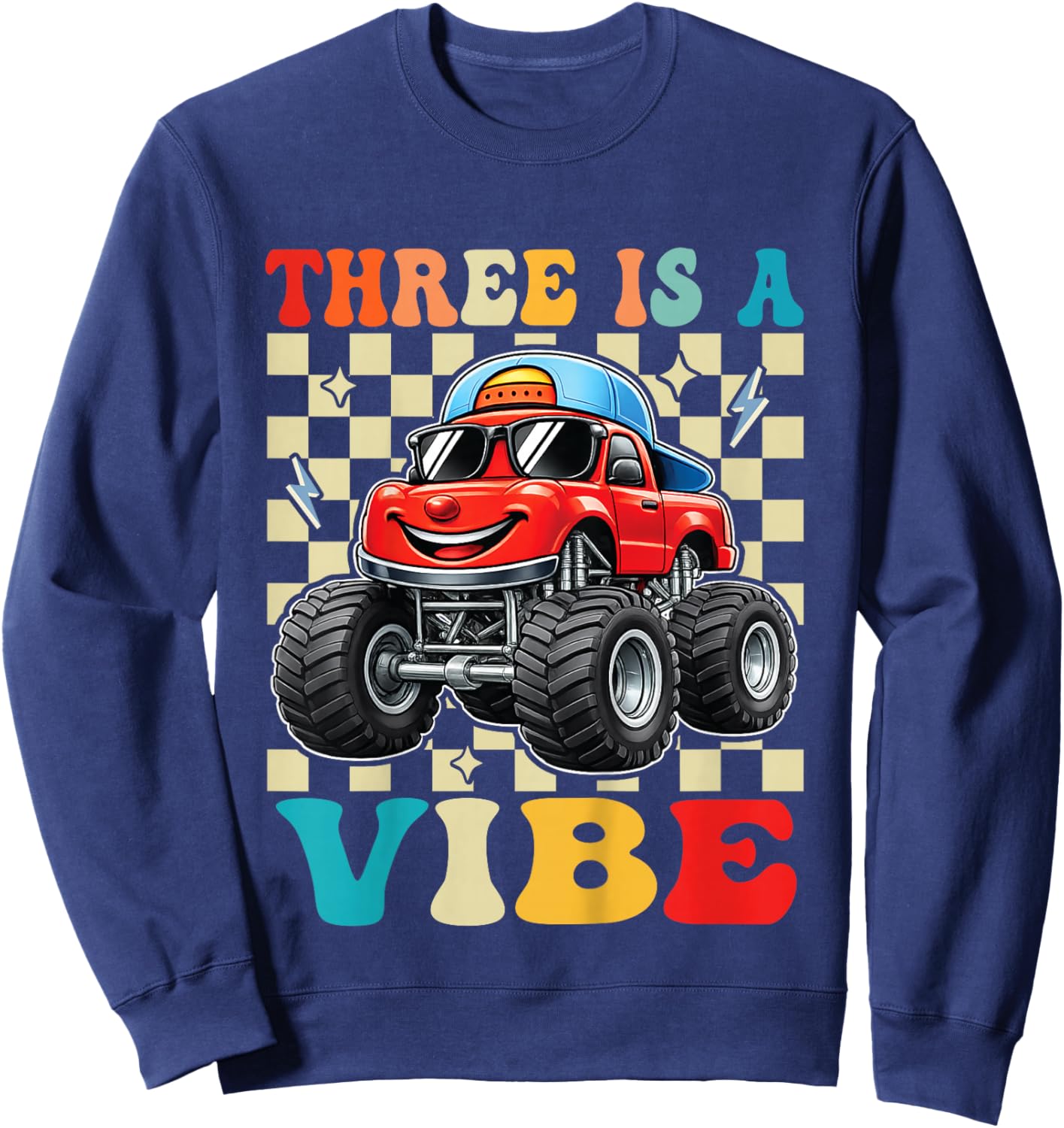 3rd Birthday Monster Truck 3 Year Old Boys 3rd Party Boys Sweatshirt - Sweatshirt | Navy