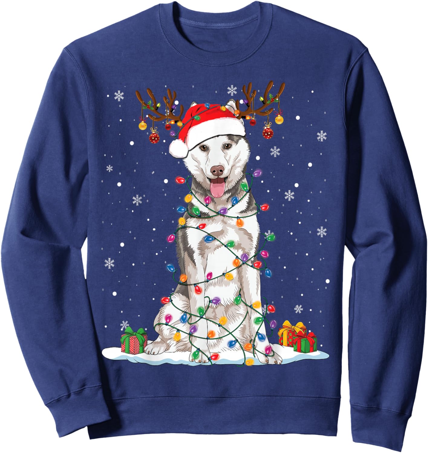 Funny Husky Dog Tree Christmas Lights Xmas Pajama Women Kids Sweatshirt - Sweatshirt | Navy
