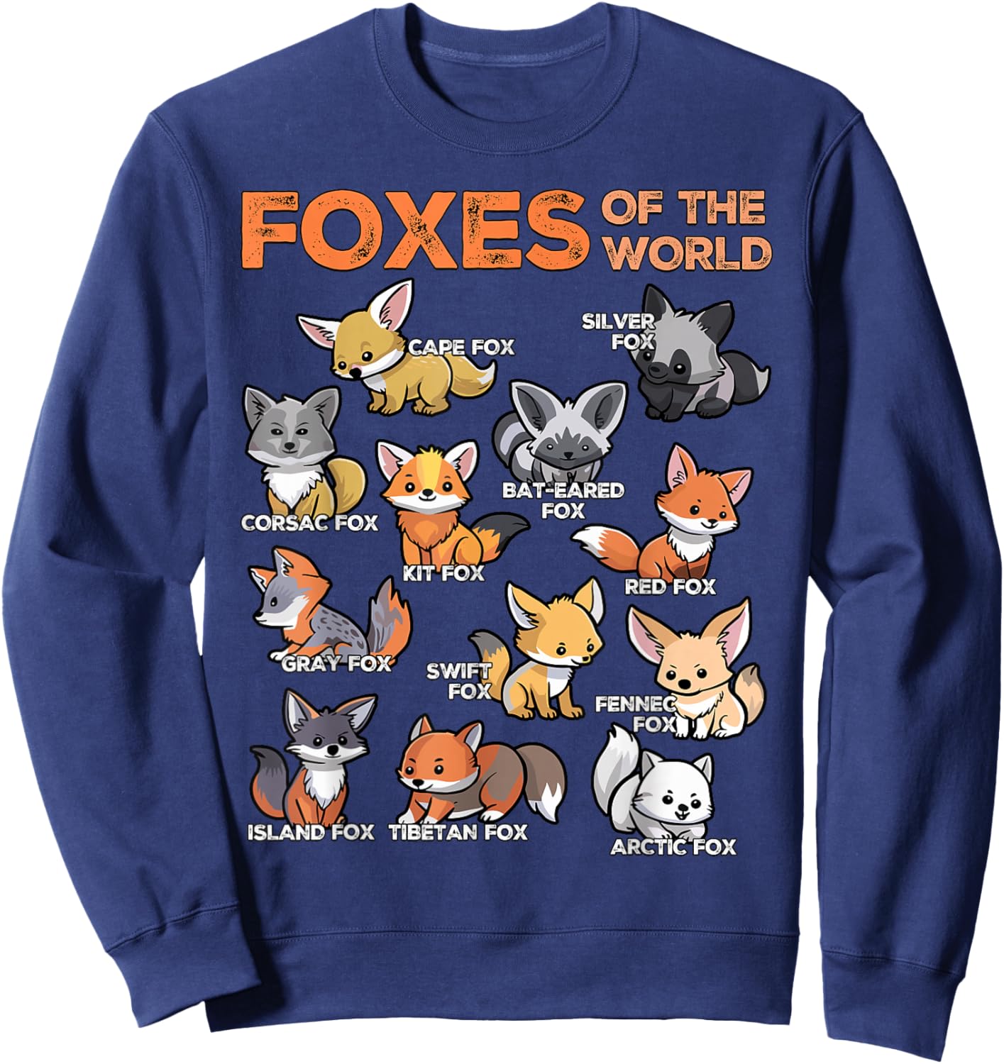 Foxes of the World Educational Animal Fox Lover Kawaii Fox Sweatshirt - Sweatshirt | Navy