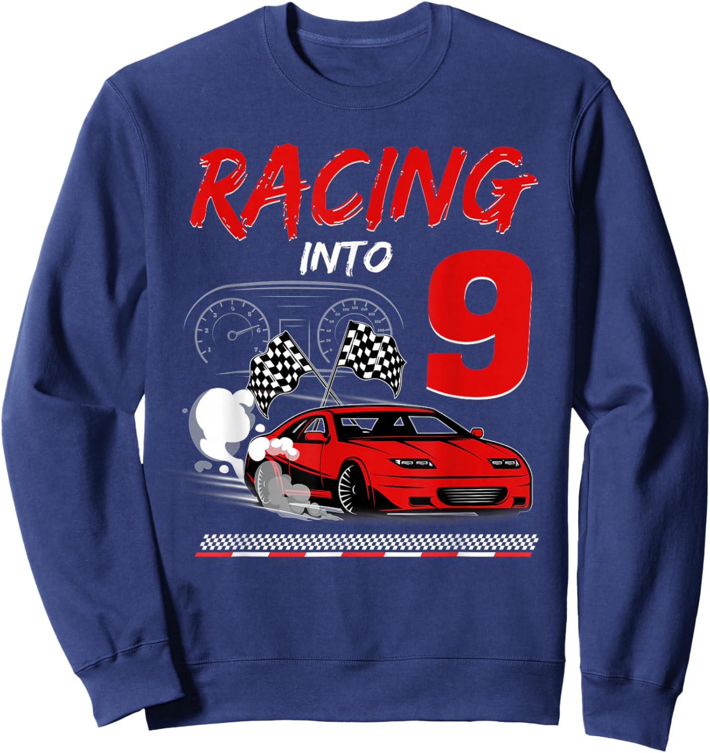 Racing into 9 Year Old Birthday Race Car 9th Boy Party Sweatshirt - Sweatshirt | Navy