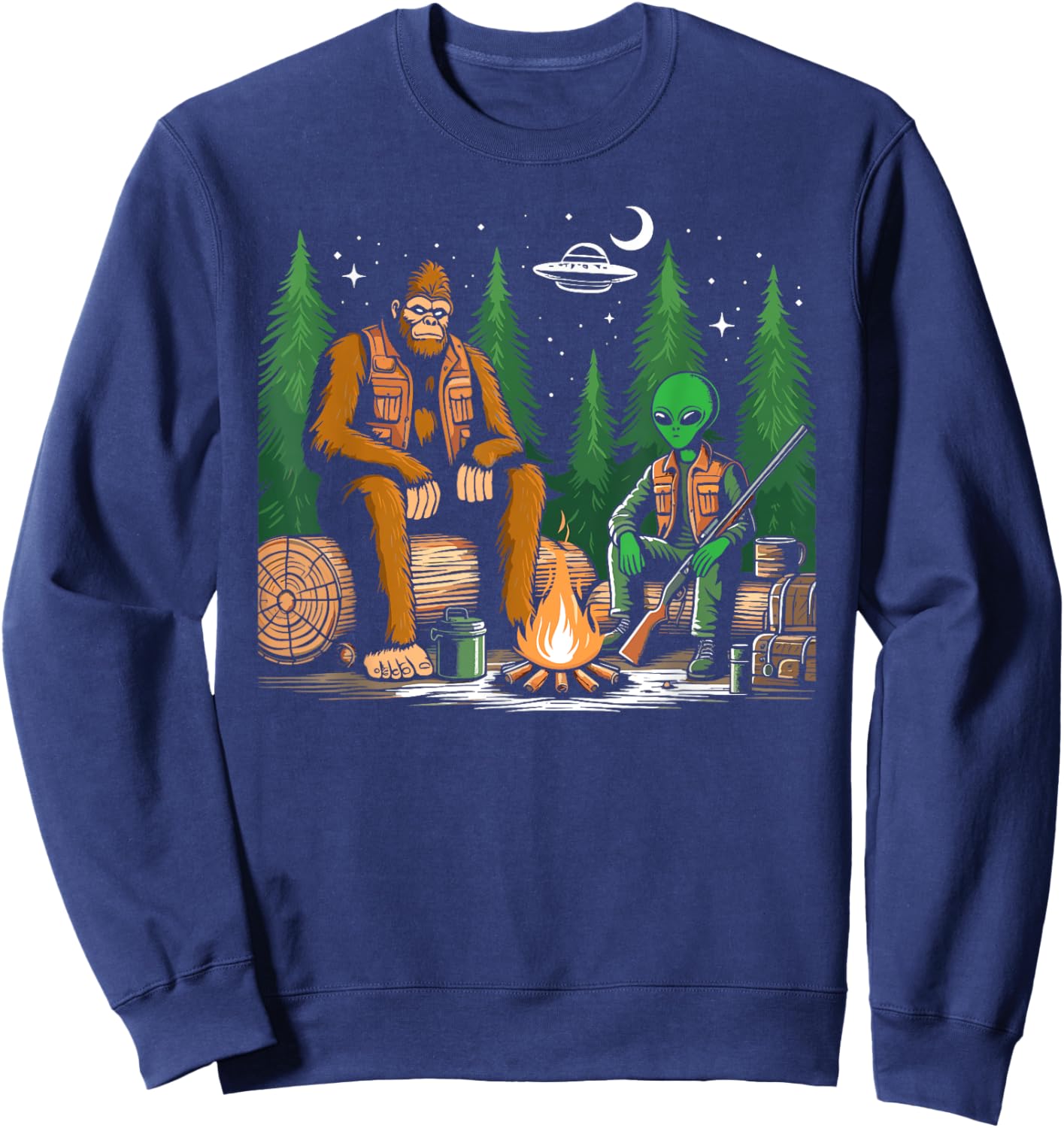 Bigfoot and alien hunting sasquatch alien Hunter funny Sweatshirt - Sweatshirt | Navy