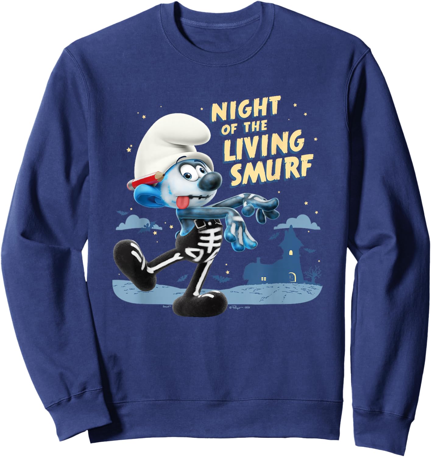 The Smurfs Halloween Night Of The Living Smurf Zombie Logo Sweatshirt - Sweatshirt | Navy