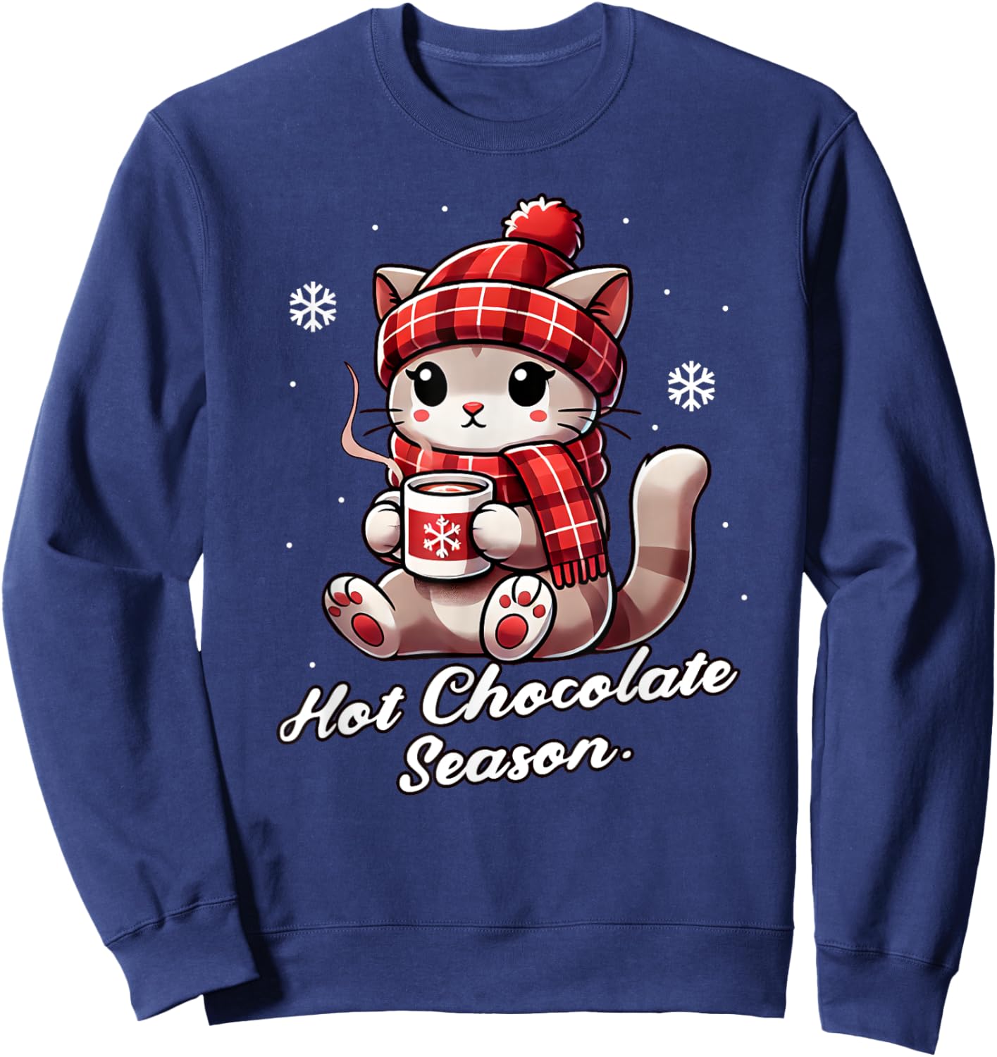 Funny Cat Hot Choco Season Merry Christmas Mom Dad Kids Sweatshirt - Sweatshirt | Navy