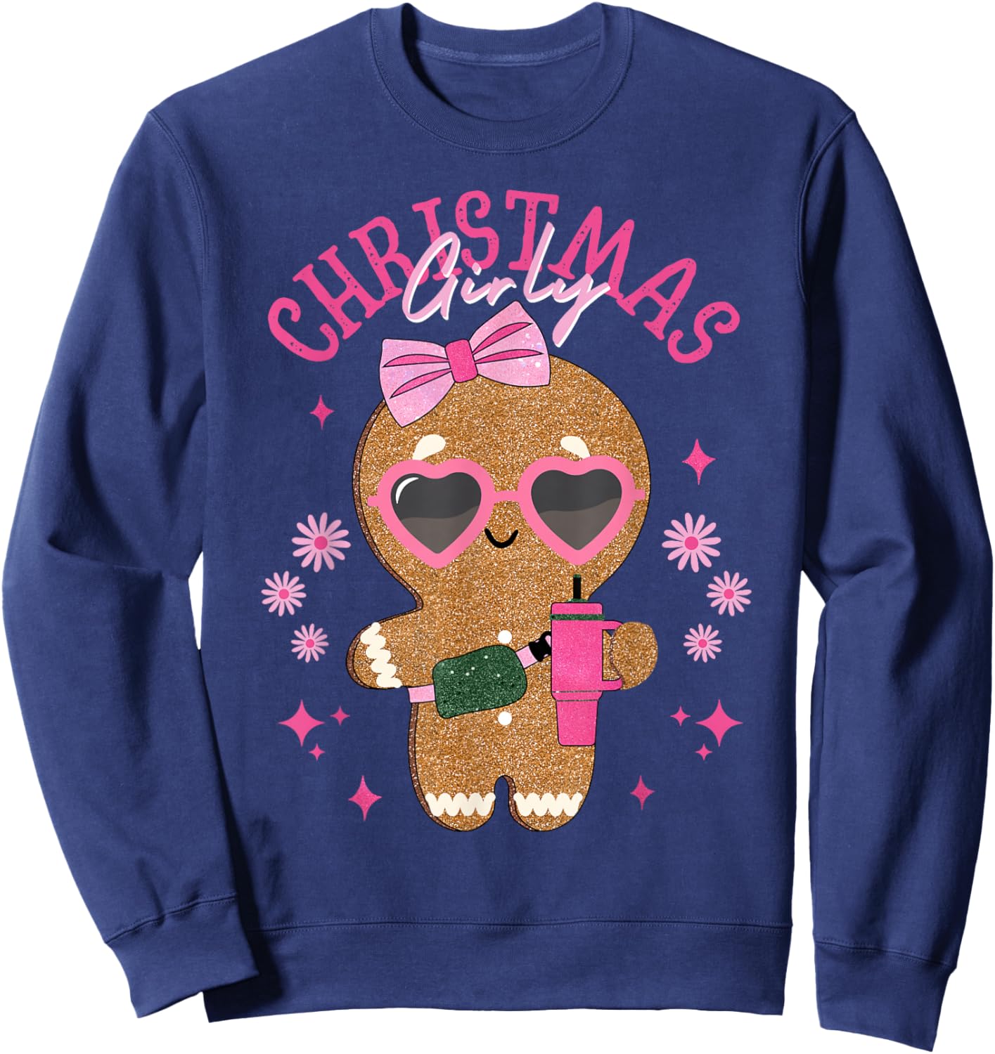 Coquette Bow Pink Gingerbread Christmas Girly Xmas Holiday Sweatshirt - Sweatshirt | Navy