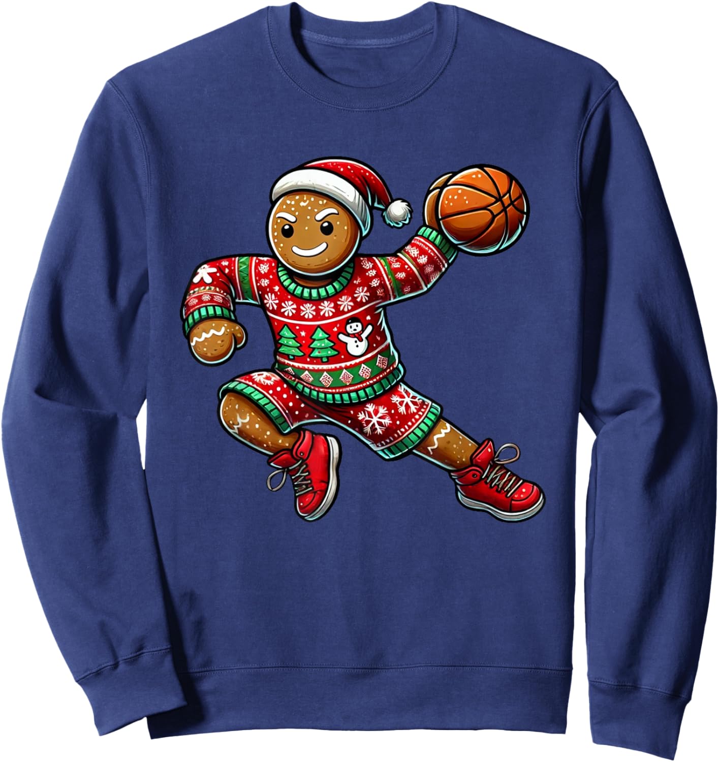 Basketball Christmas - -Adults, Kids - Black - Short Sleeve - - Novelty Design - Cotton Blend - Machine Wash - Size: Small Sweatshirt - Sweatshirt | Navy