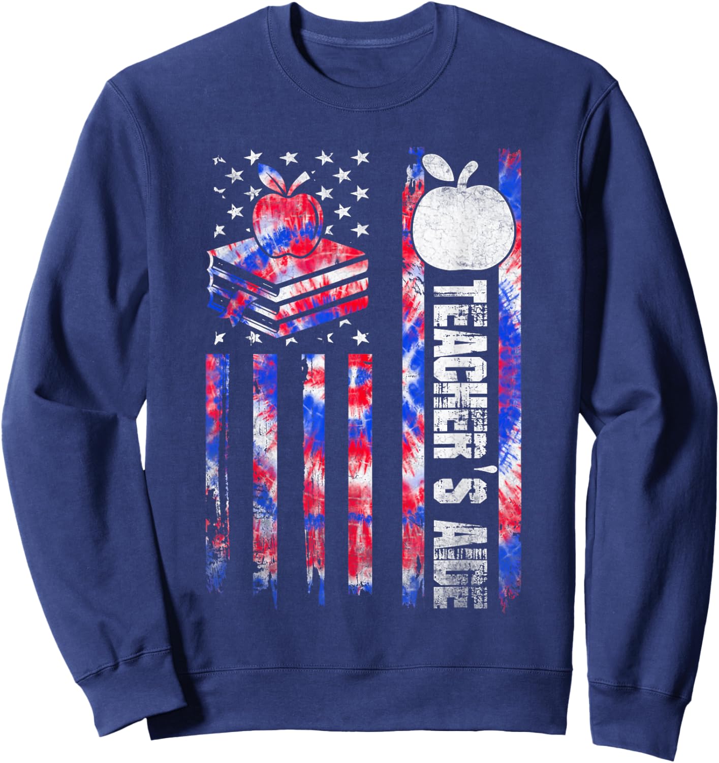 Red White Blue Tie Dye USA Flag Teacher's Aide 4th of July Sweatshirt - Sweatshirt | Navy