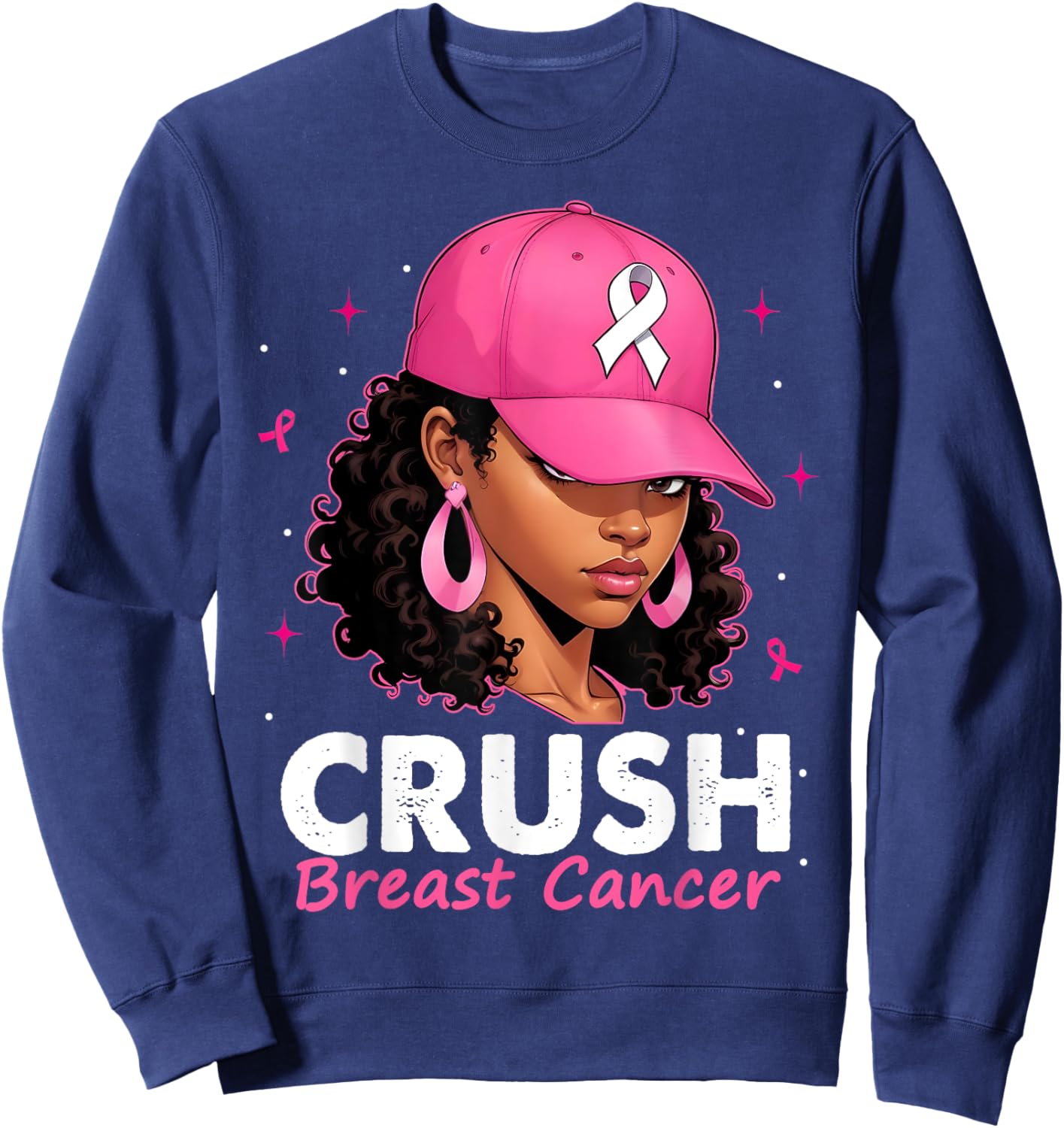 Crush Breast Cancer Awareness Black Women Pink Queen Warrior Sweatshirt - Sweatshirt | Navy