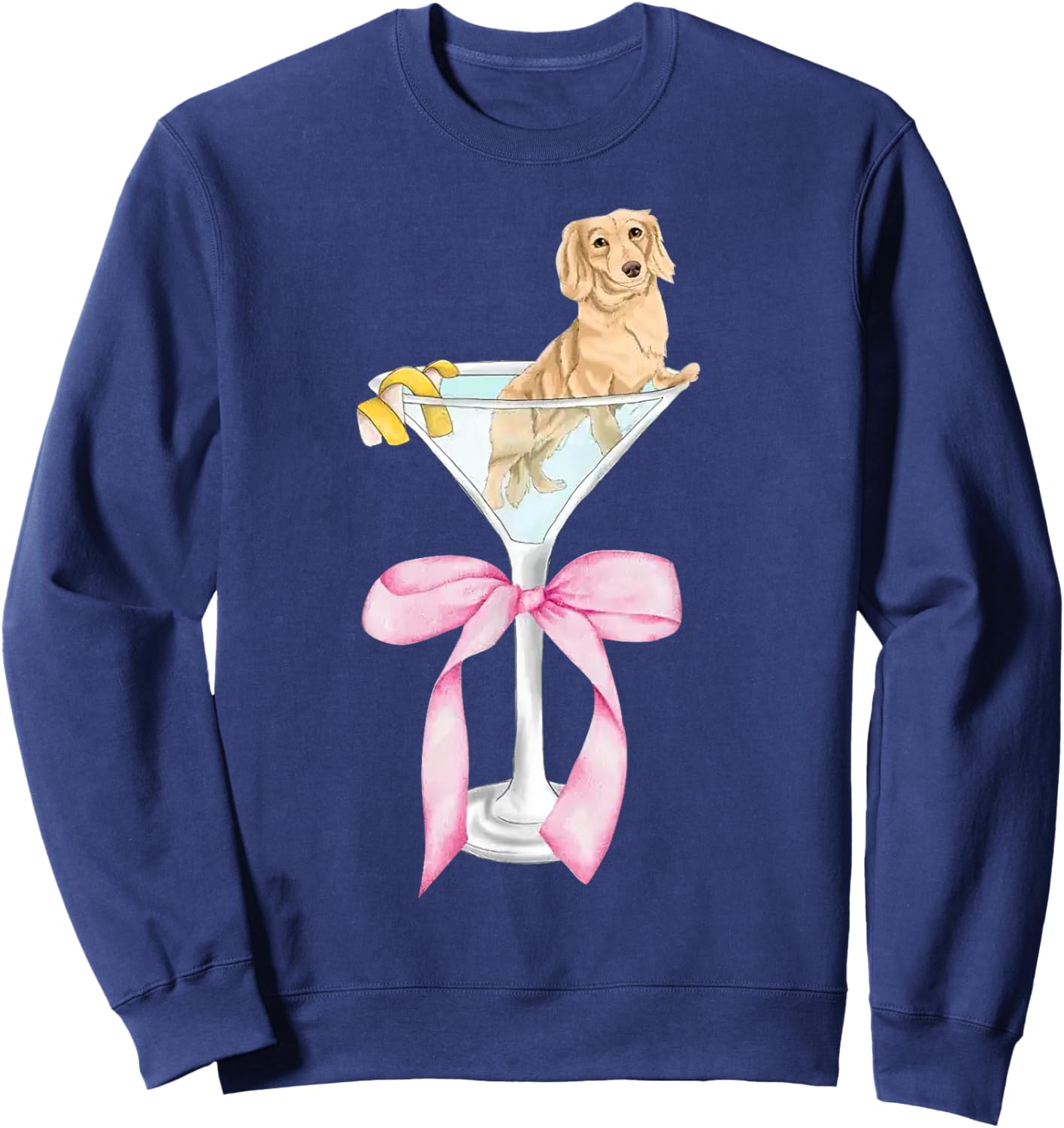 Funny Dachshund Dog With Martini Glass Coquette Pink Bow Sweatshirt - Sweatshirt | Navy