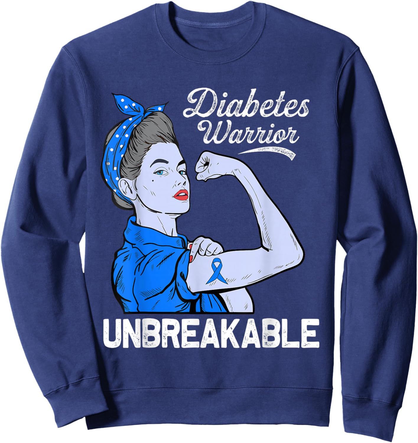 Support Diabetes Awareness Blue Ribbon T1D Type 1 Sweatshirt - Sweatshirt | Navy