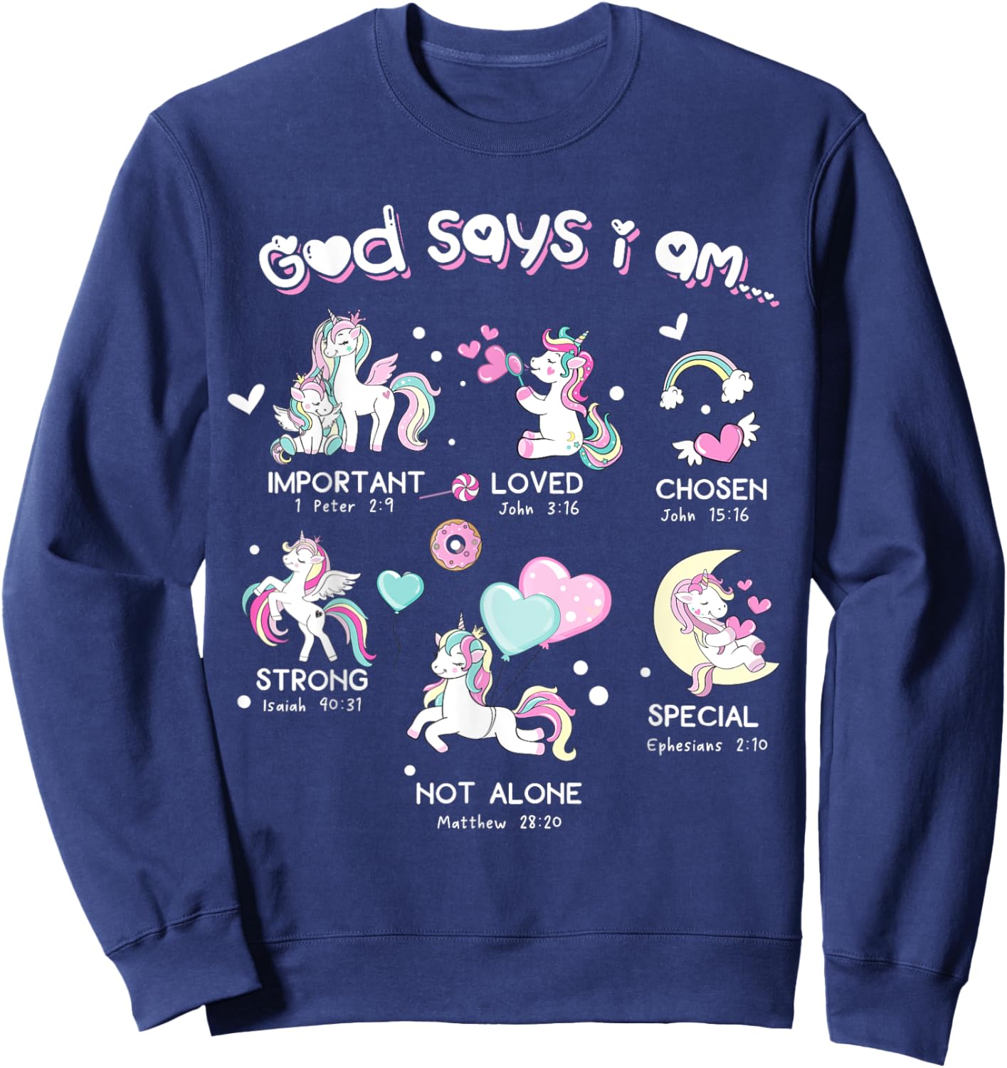 God Says I'm Cute Funny Unicorn Christian Girl Bible Lover Sweatshirt - Sweatshirt | Navy
