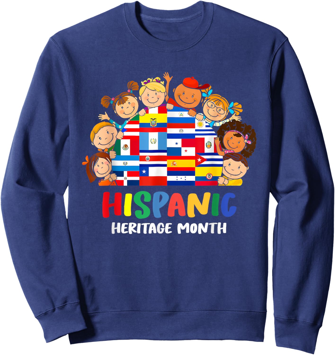 Kids National Hispanic Heritage Month Children Latin Flags Sweatshirt - Sweatshirt | Navy