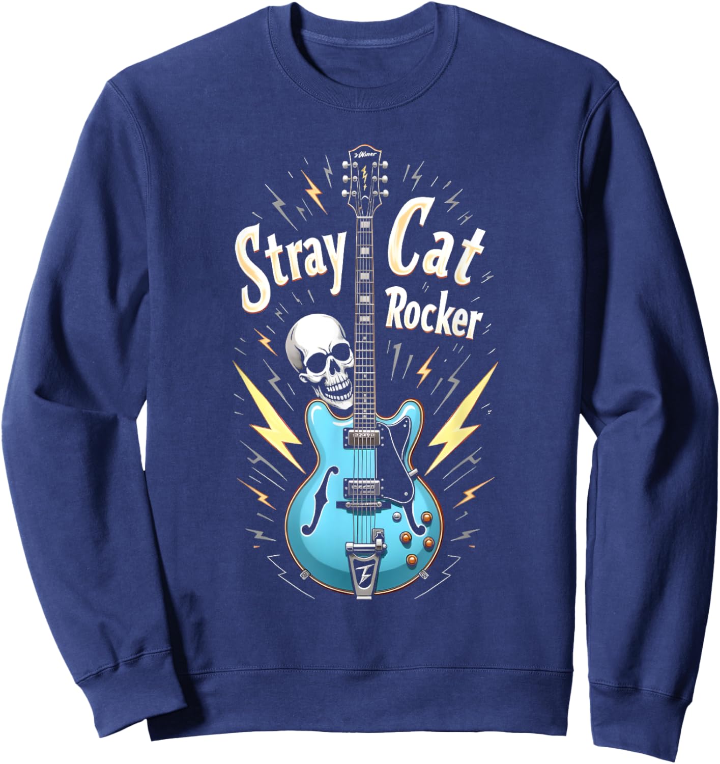 Stray Cat Rocker Vintage Style Rockabilly Guitar Sweatshirt - Sweatshirt | Navy