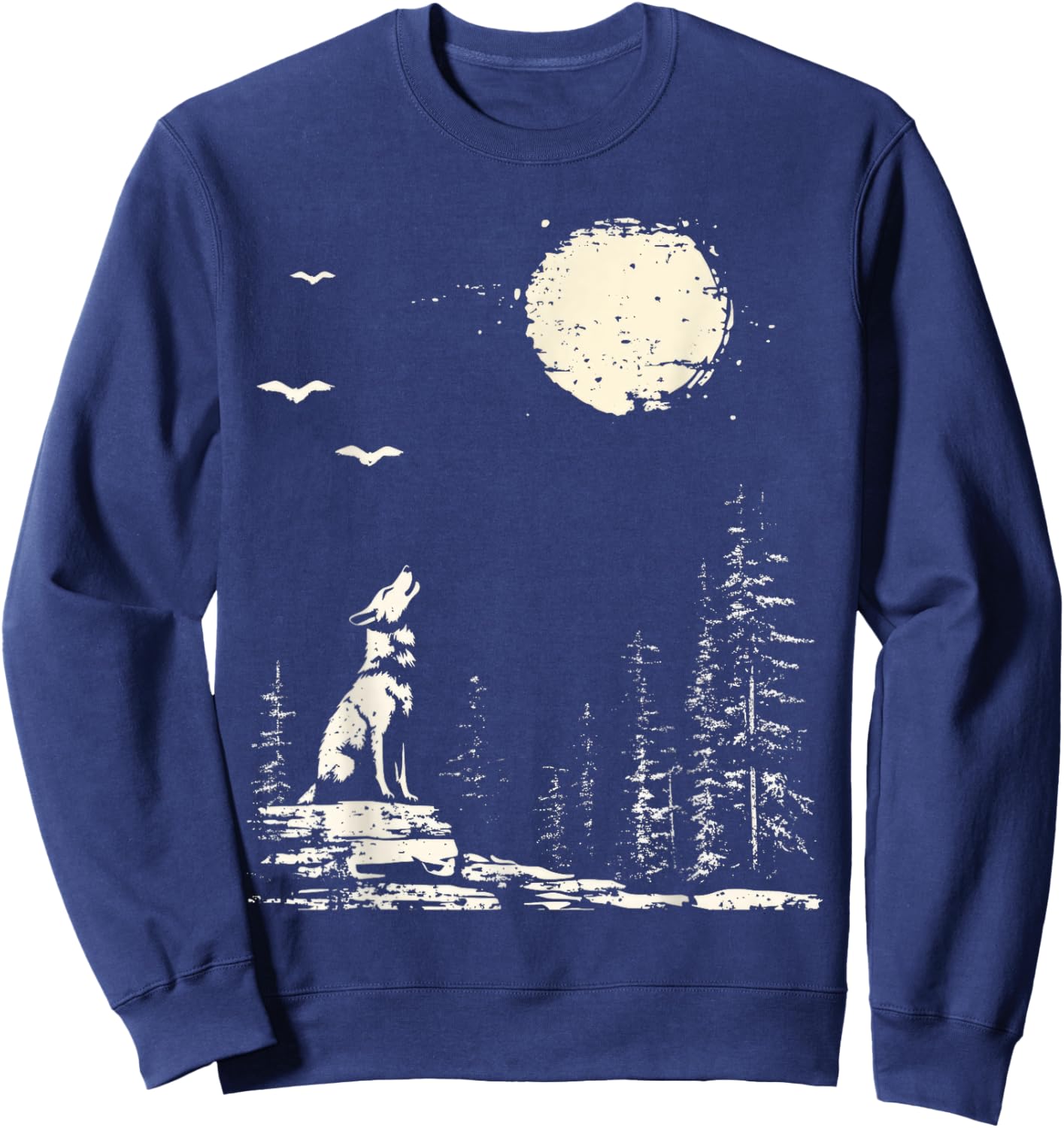Wolf Forest Nature Wolf And Moon Wildlife Sweatshirt - Sweatshirt | Navy
