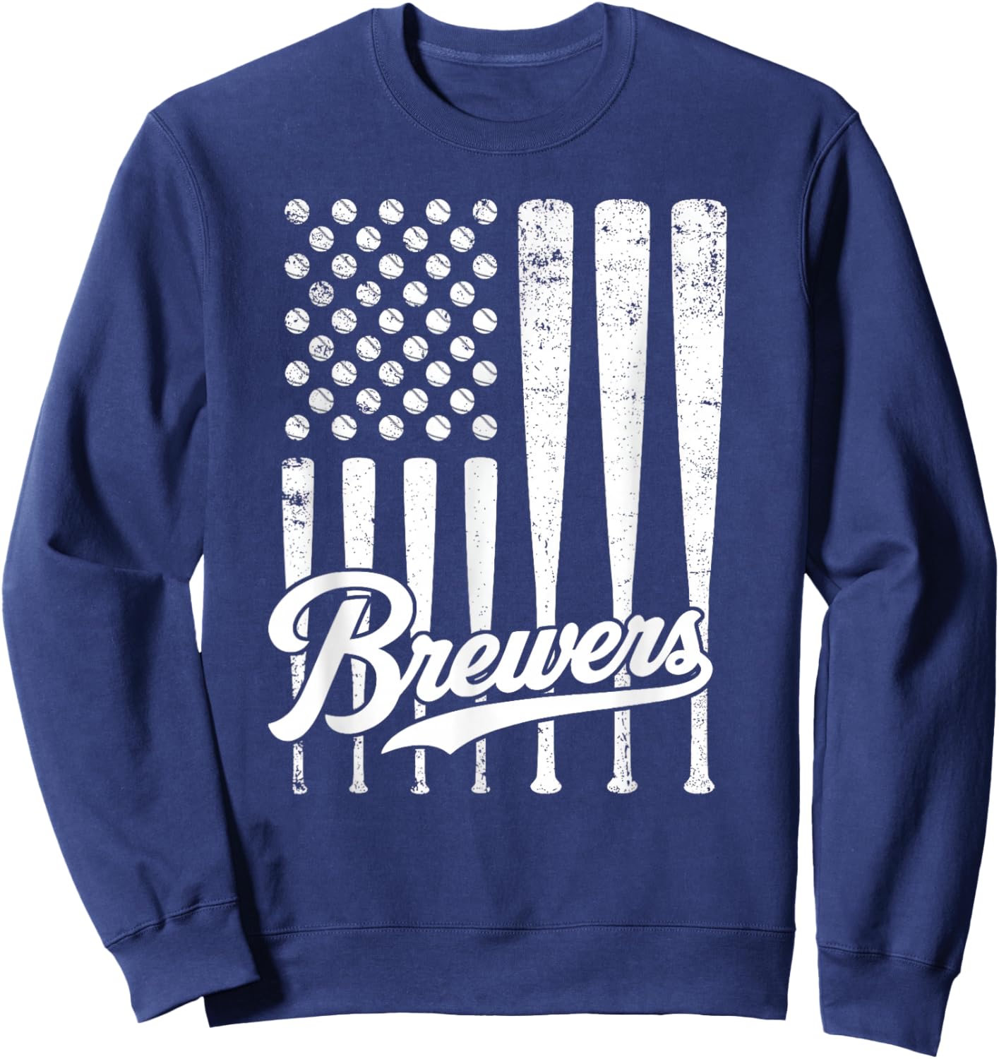Vintage Brewers Baseball American US Flag Women Kids Sweatshirt - Sweatshirt | Navy