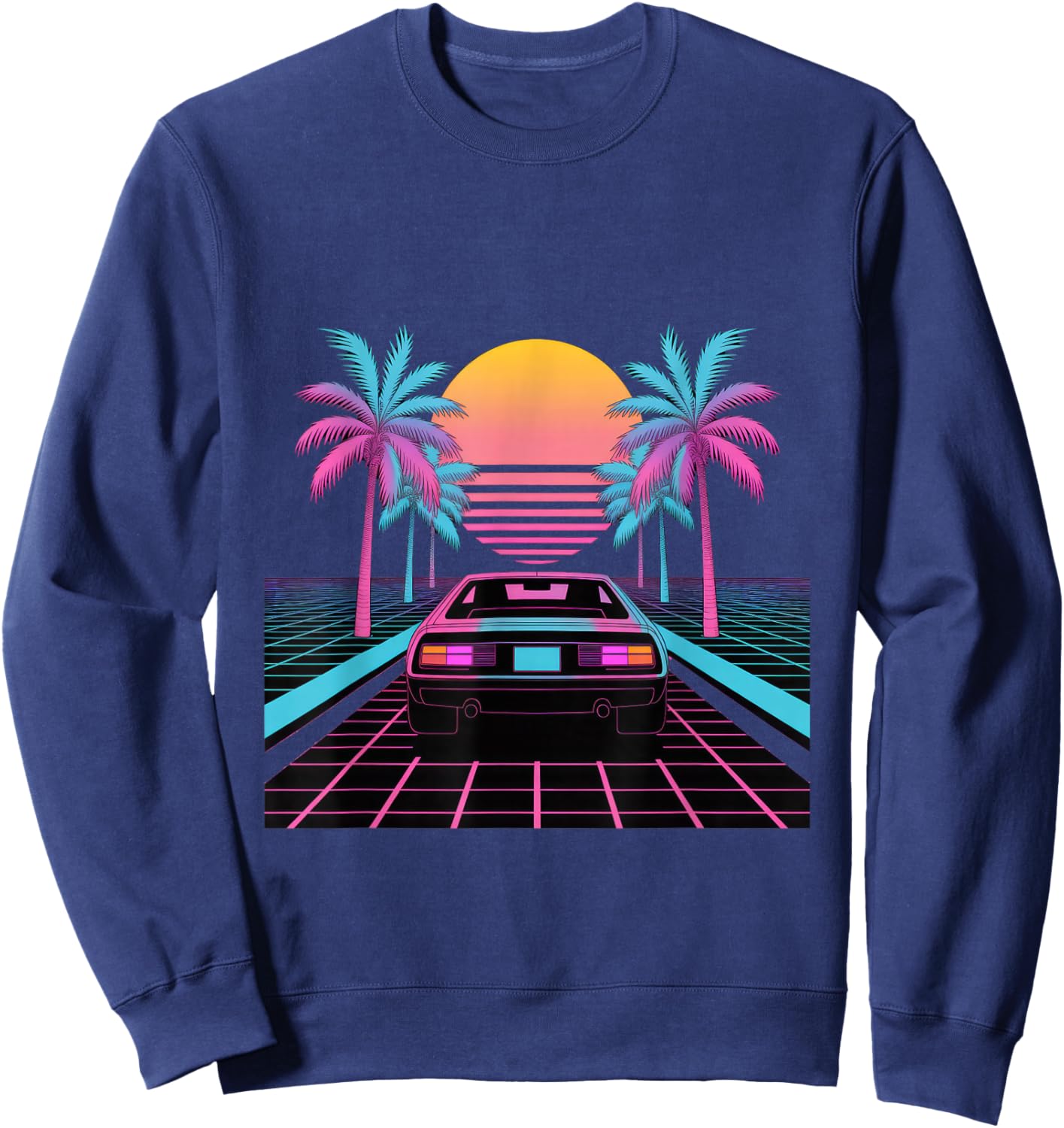 Retro Sunset Car Synthwave Aesthetic Sweatshirt - Sweatshirt | Navy