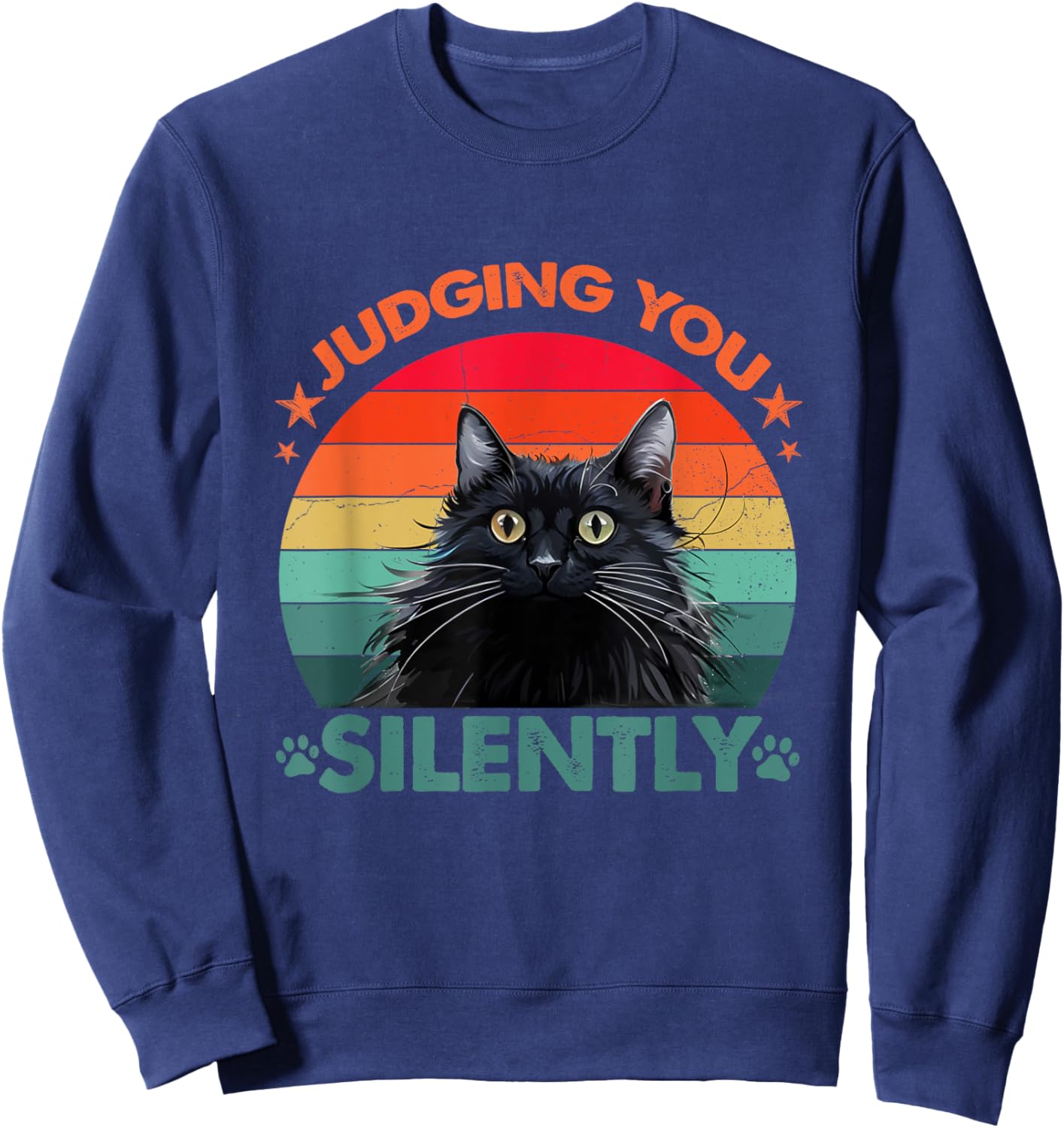 Vintage Funny Cat Judging You Silently Cat Women Kids Sweatshirt - Sweatshirt | Navy