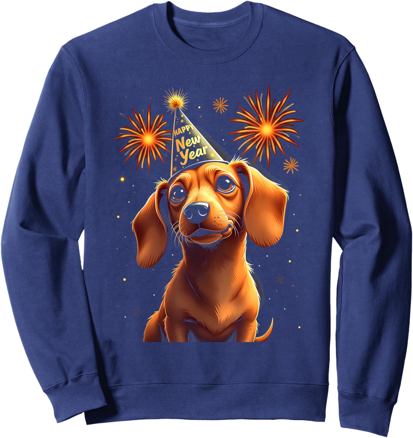 Happy New Year 2025 Eve Firework Dog Funny Dachshund Women Kids Sweatshirt - Sweatshirt | Navy