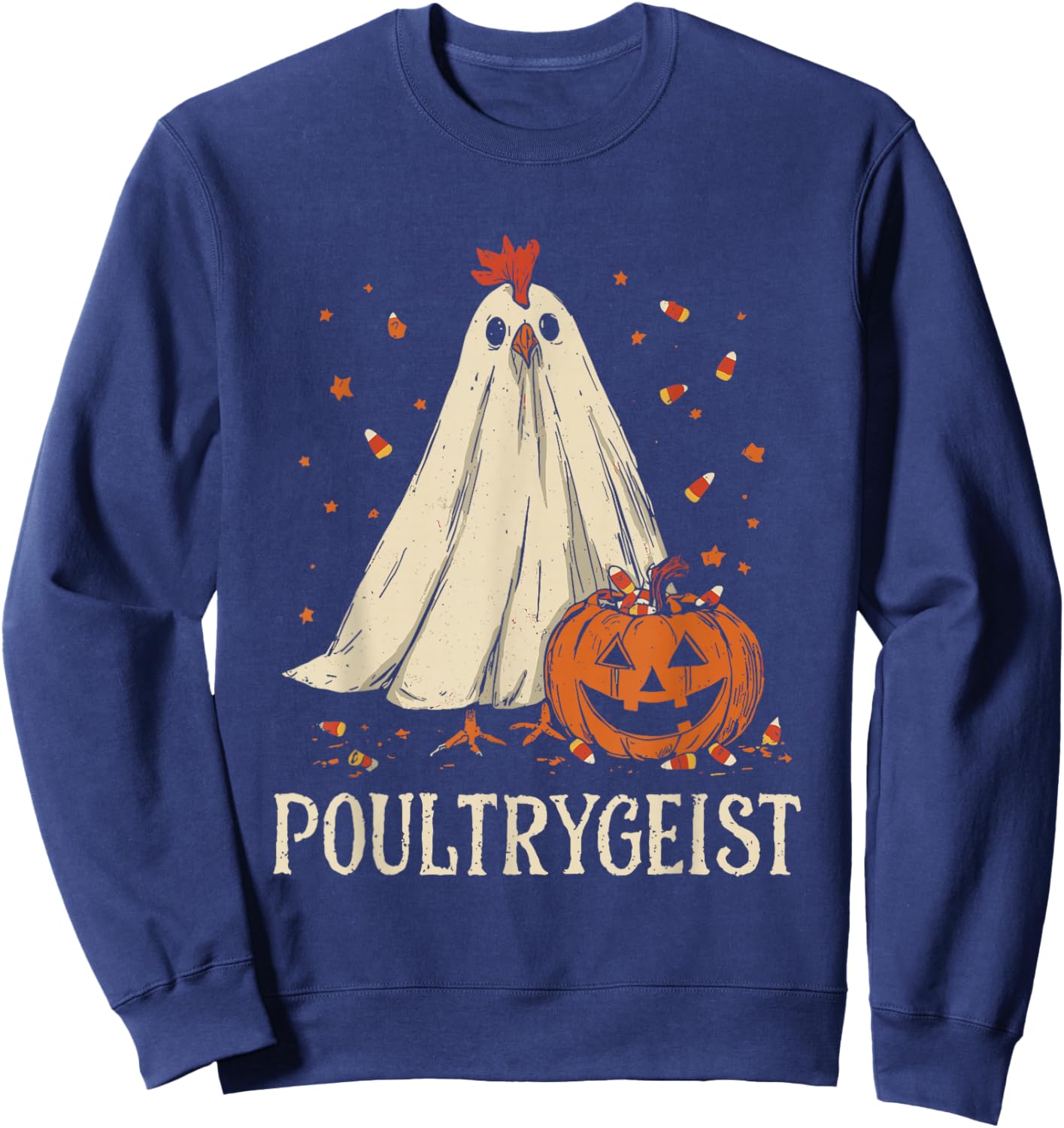 Poultrygeist Funny Chicken Ghost Pumpkin Halloween Costume Sweatshirt - Sweatshirt | Navy
