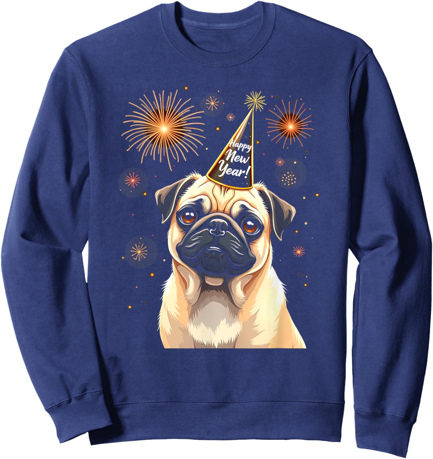 Happy New Year 2025 Eve Firework Dog Funny Pug Dog Women Kids Sweatshirt - Sweatshirt | Navy