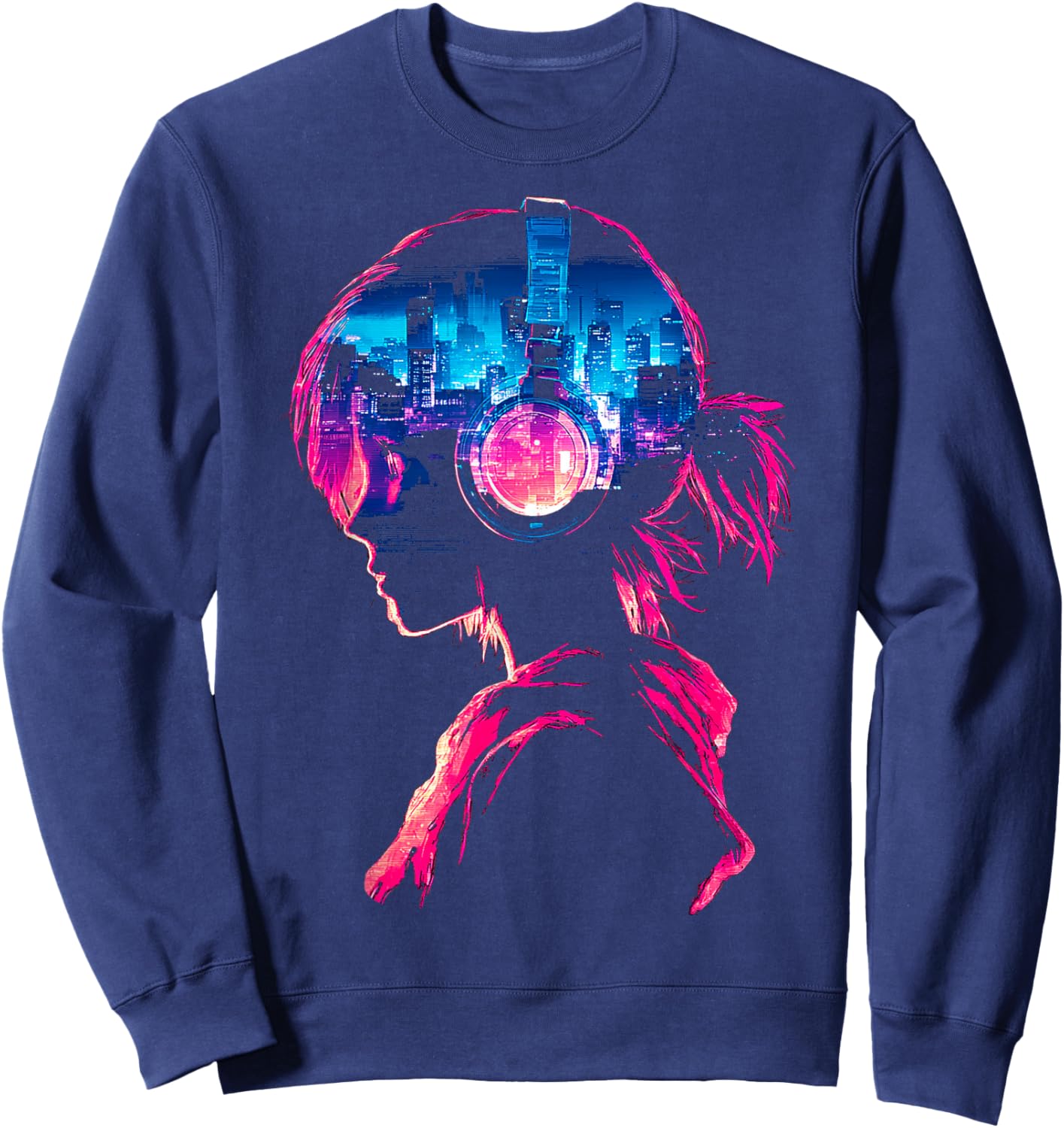 Anime Music Headphones Girl Sweatshirt - Sweatshirt | Navy