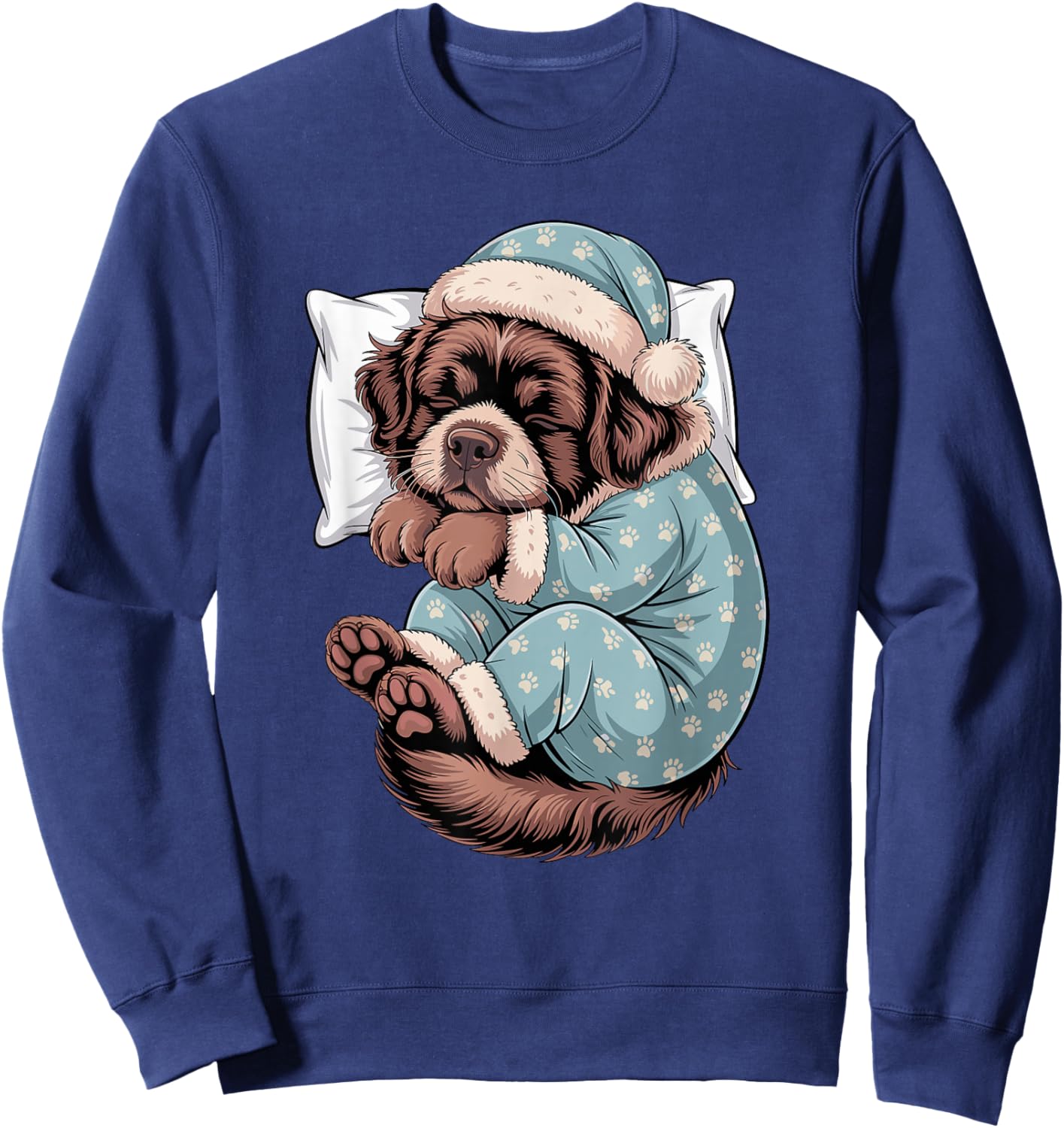 Sleepy Newfoundland Pajama Dog Lover Men Woman Kids Sweatshirt - Sweatshirt | Navy