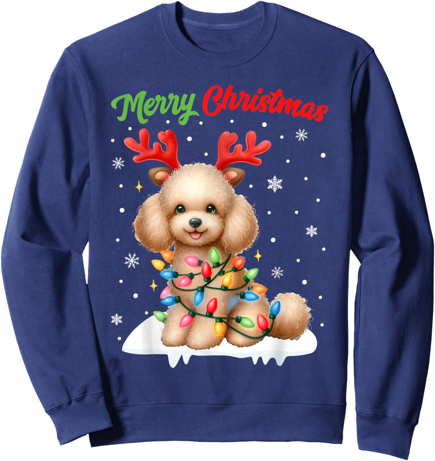 Christmas Pajamas Men Women Kids Christmas Poodle Dog Sweatshirt - Sweatshirt | Navy
