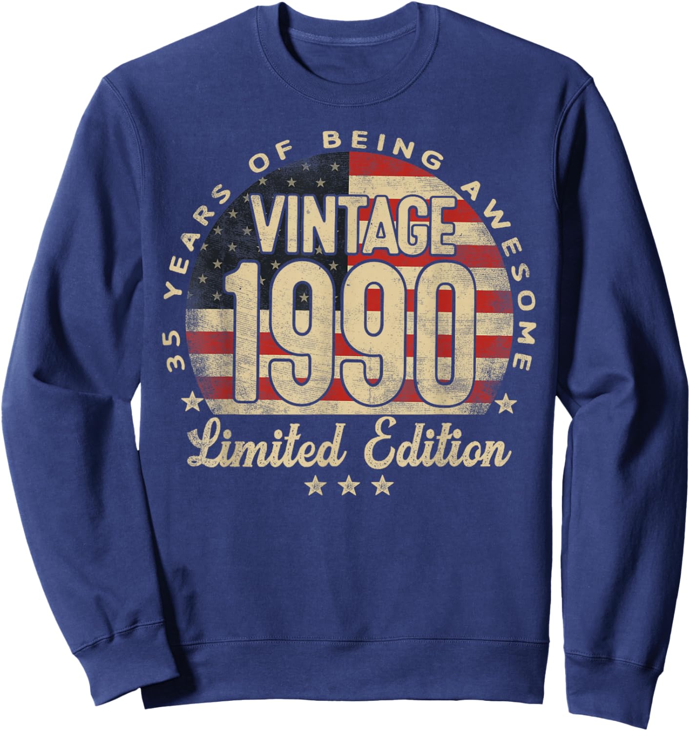 Vintage 1990 Limited Edition 35-Year-Old Gifts USA Flag Sweatshirt - Sweatshirt | Navy