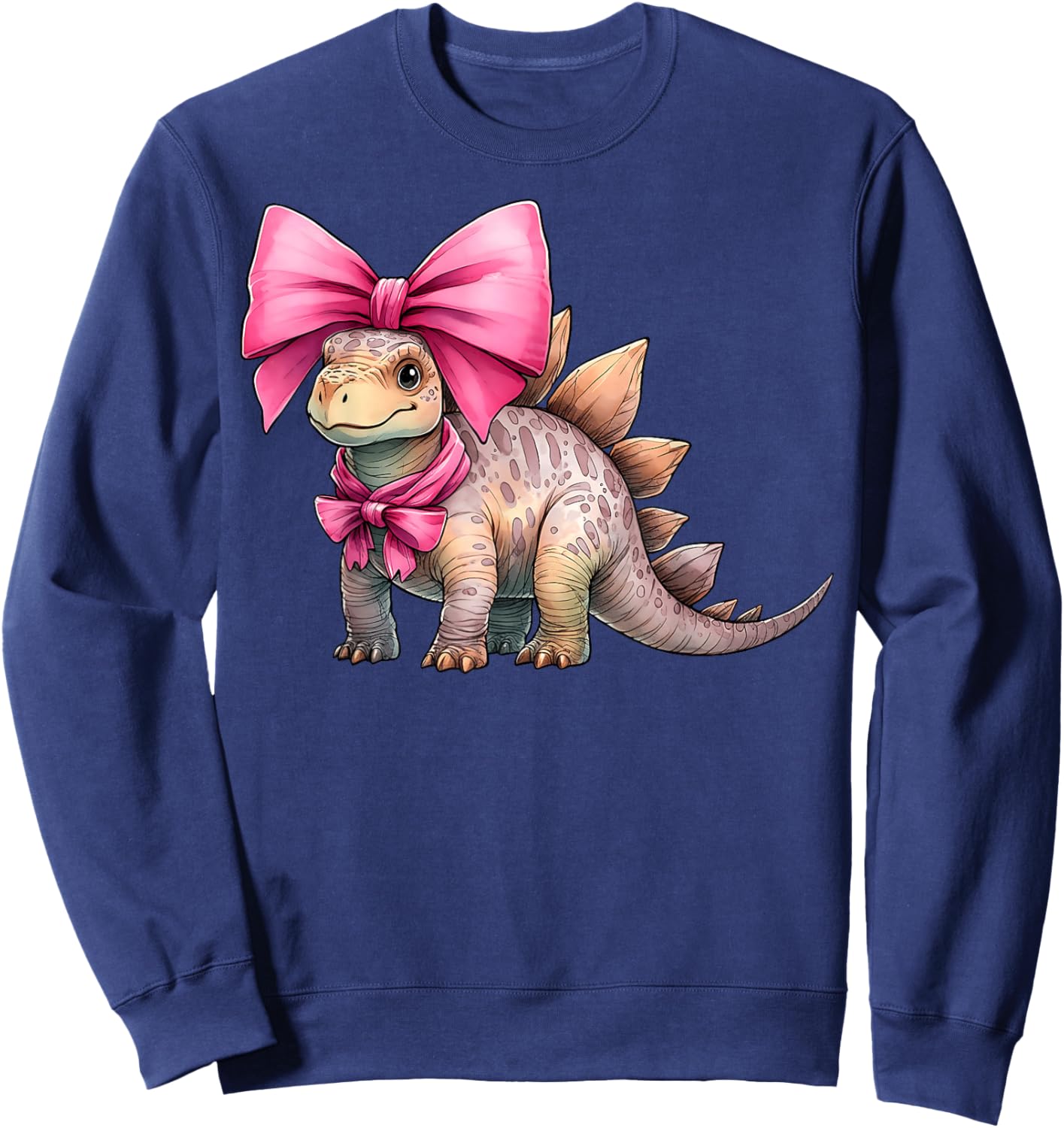 Coquette Bow Stegosaurus Dinosaur Girl Mom Pink Mother's Day Sweatshirt - Sweatshirt | Navy
