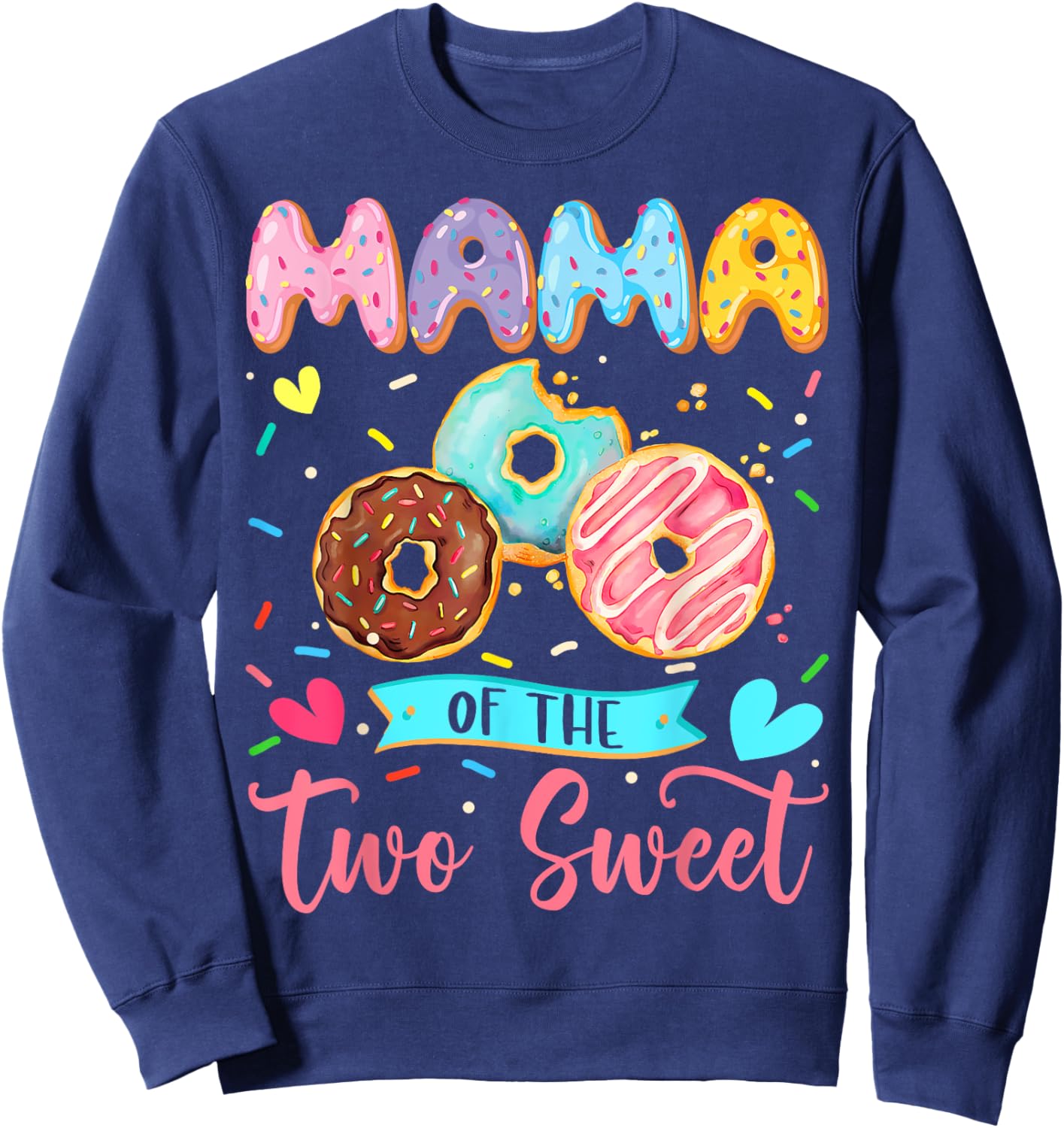 Mama Of The Two Sweet 2Nd Birthday Girl Donut Matching Sweatshirt - Sweatshirt | Navy