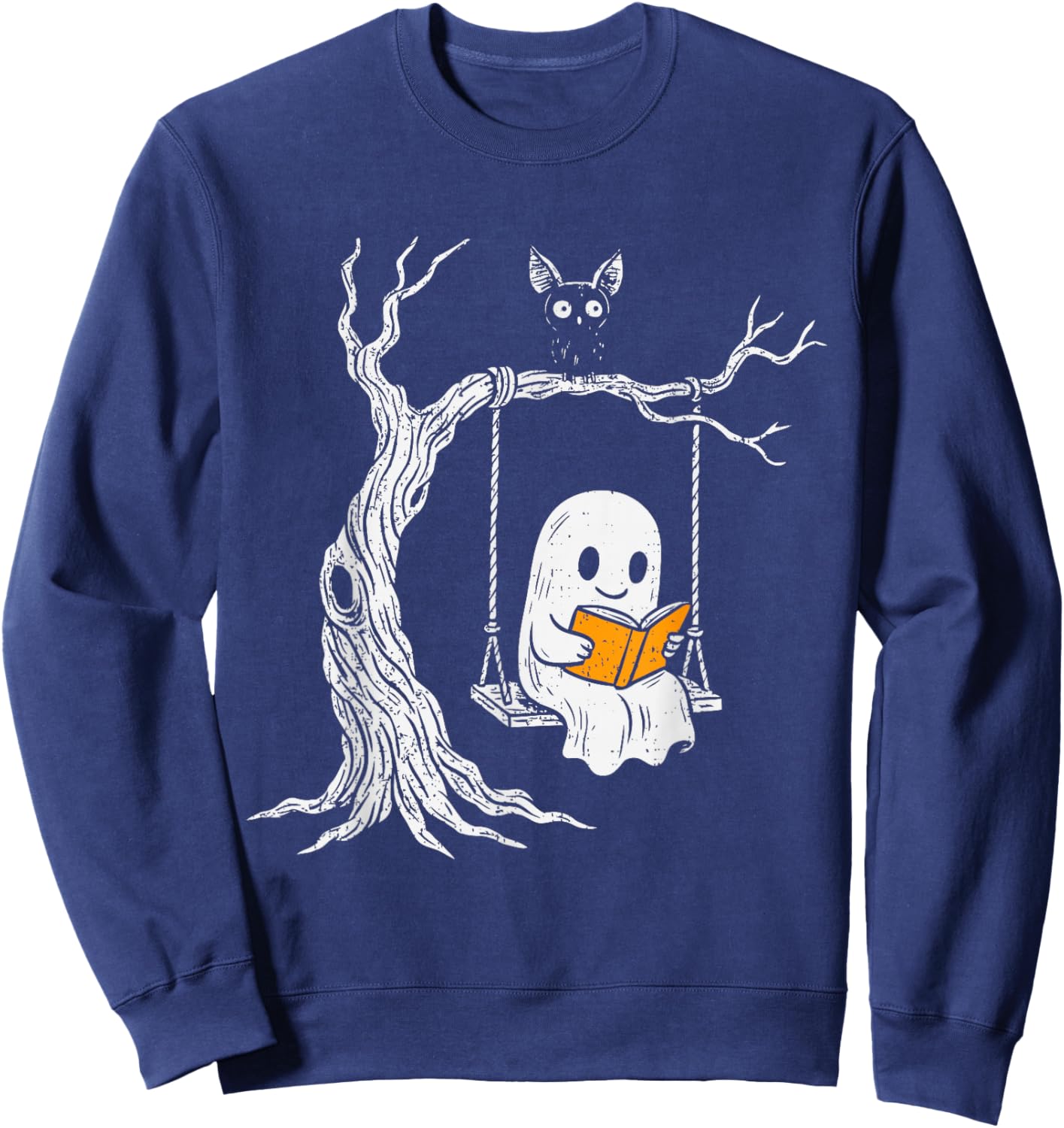 Ghost Reading Book Halloween Librarian Teacher Book Lover Sweatshirt - Sweatshirt | Navy
