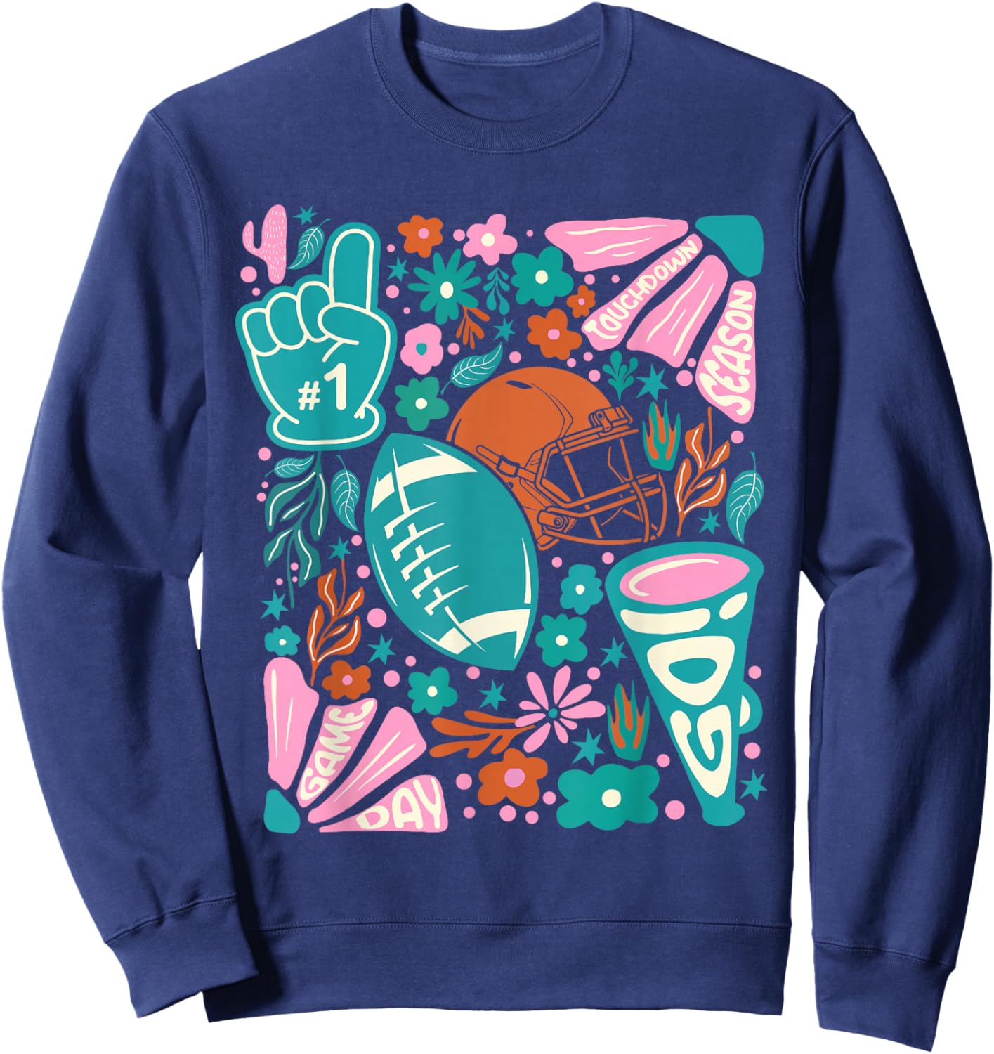 Retro Cute Touchdown Season Game Day Teal Football Mom Sweatshirt - Sweatshirt | Navy
