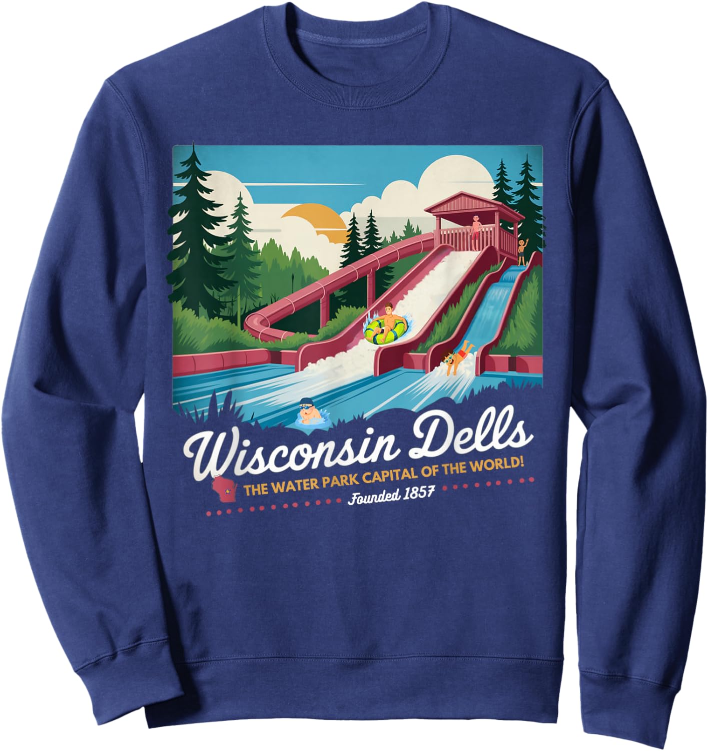 Wisconsin Dells Water Park Capital Vintage Travel Poster Sweatshirt - Sweatshirt | Navy