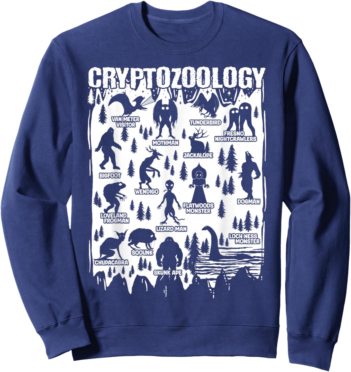 Cryptozoology Cryptid Bigfoot Mothman Dogman Other Monsters Sweatshirt - Sweatshirt | Navy