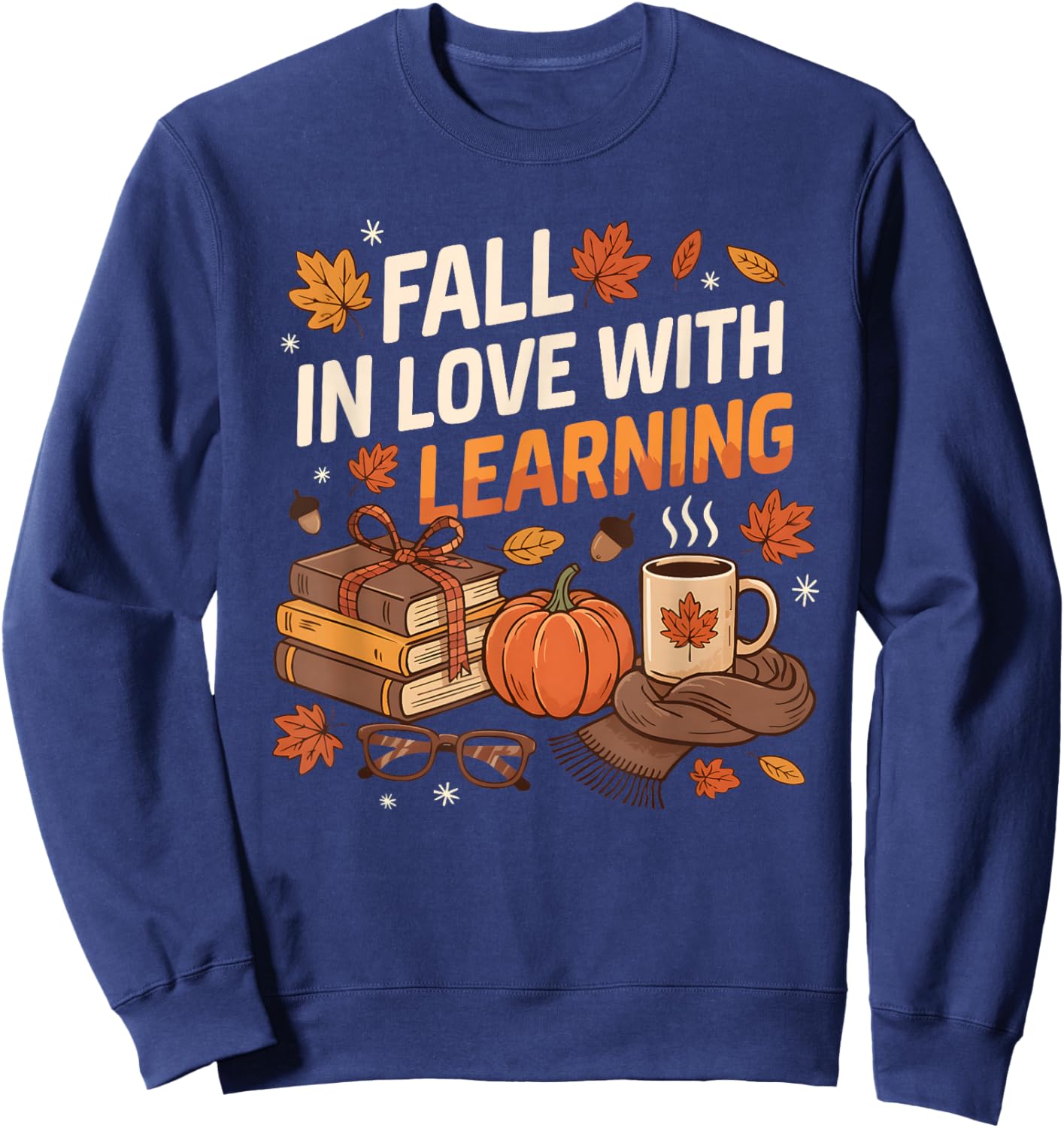 Fall in Love with Learning Autum Thanksgiving Teacher Kids Sweatshirt - Sweatshirt | Navy