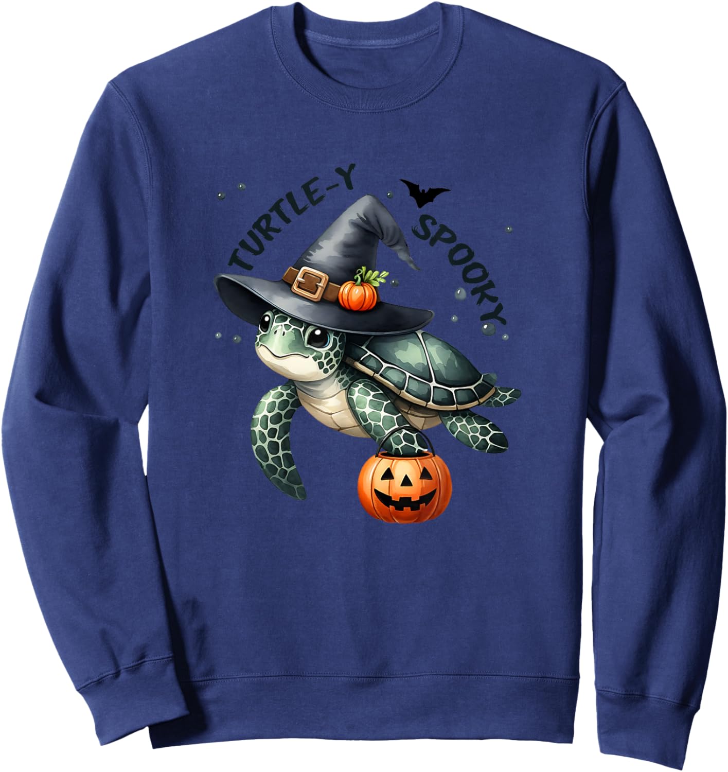 Turtley Spooky Cute Sea Turtle Witches Hat Halloween Sweatshirt - Sweatshirt | Navy