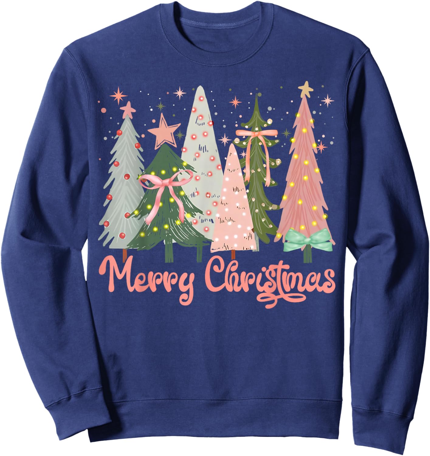 Merry Christmas Tree Boho Xmas Pink Girl Women Sweatshirt - Sweatshirt | Navy