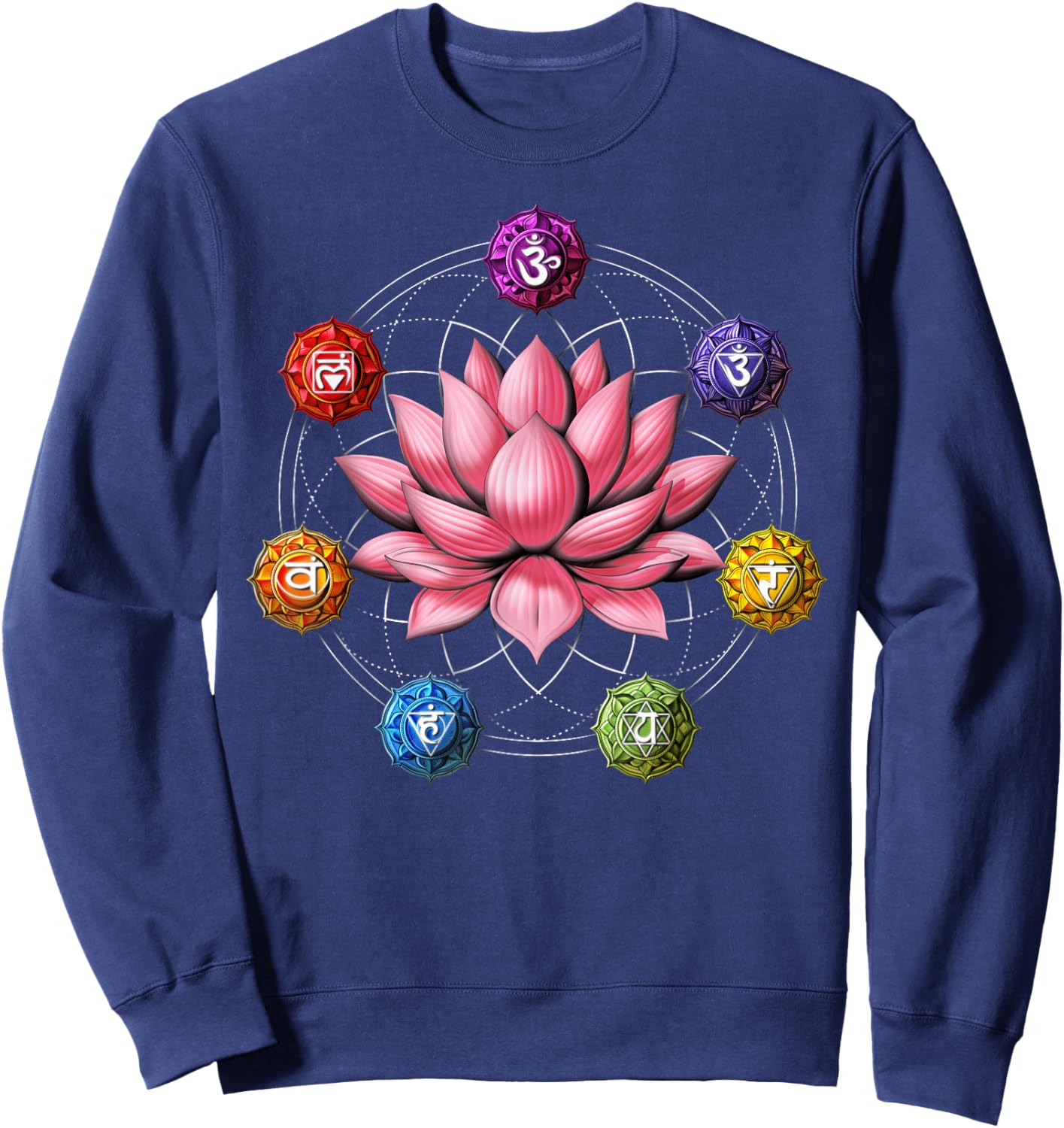 Lotus Flower Chakra Symbol Zen Yoga Sacred Geometry Buddhist Sweatshirt - Sweatshirt | Navy