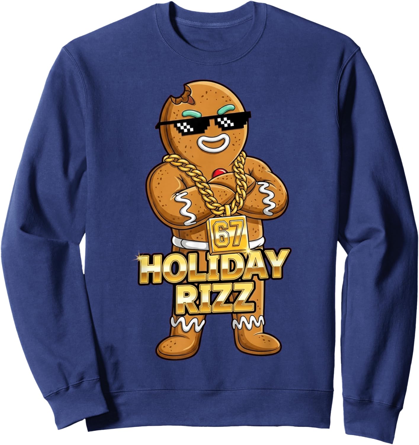 Holiday Rizz 67 Funny Christmas Gingerbread Man Meme Sweatshirt - Sweatshirt | Navy
