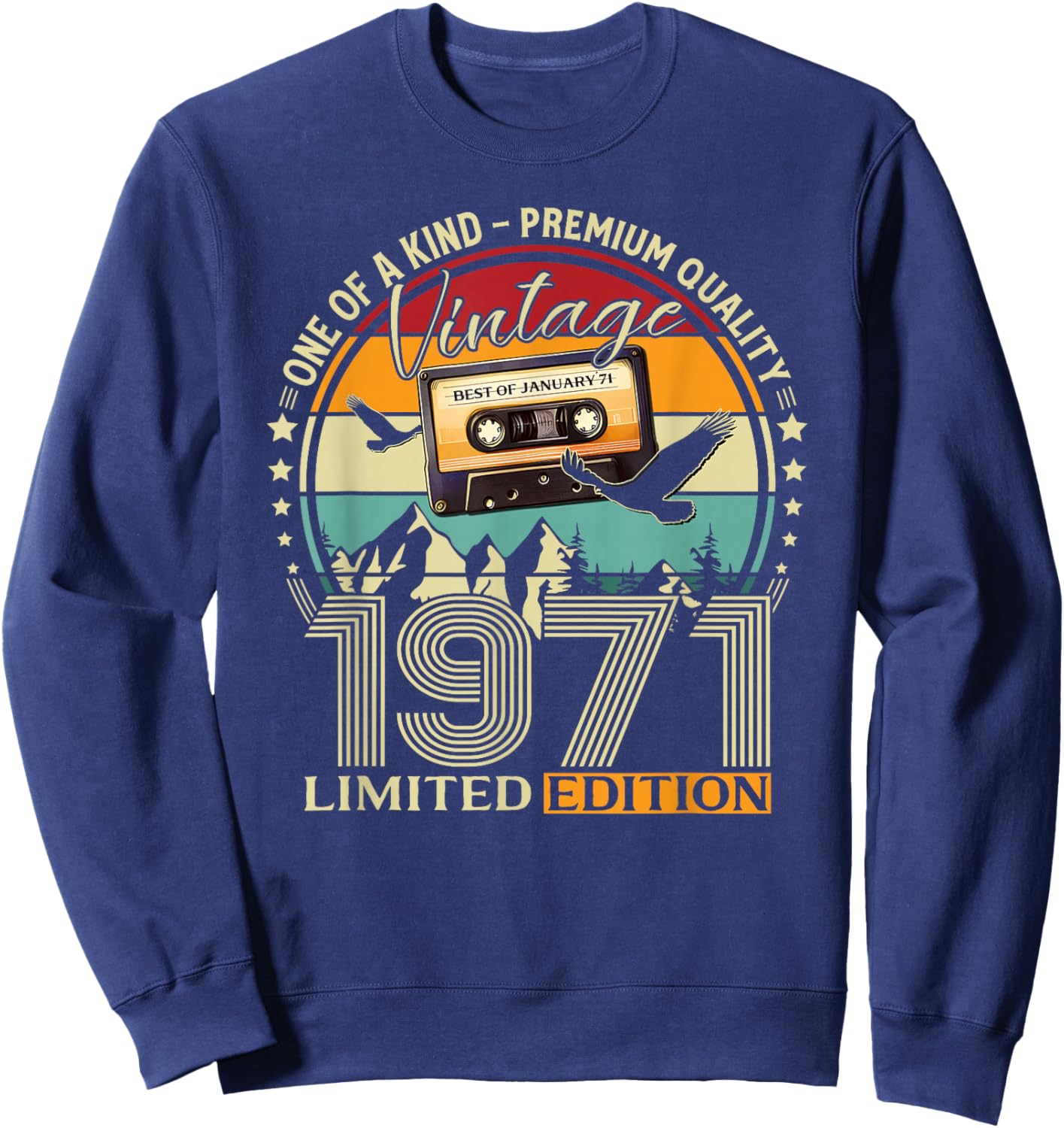55 Ans Anniversaire Homme Femme Janvier 1971 Cassette Sweatshirt - Sweatshirt | Navy
