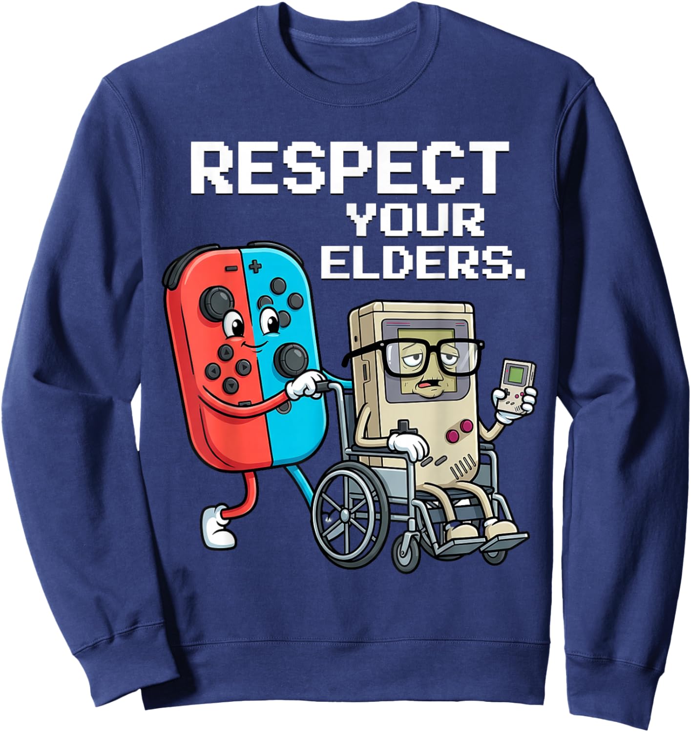 Respect Your Elders Retro Gaming Funny Gamer Controller 80s Sweatshirt - Sweatshirt | Navy