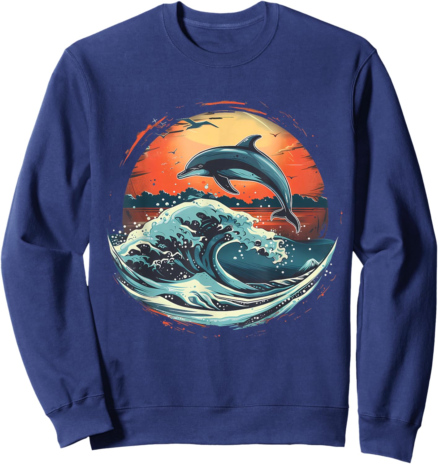 Dolphin Sunset Ocean Sea Dolphin Sea Ocean Animal Lover Sweatshirt - Sweatshirt | Navy