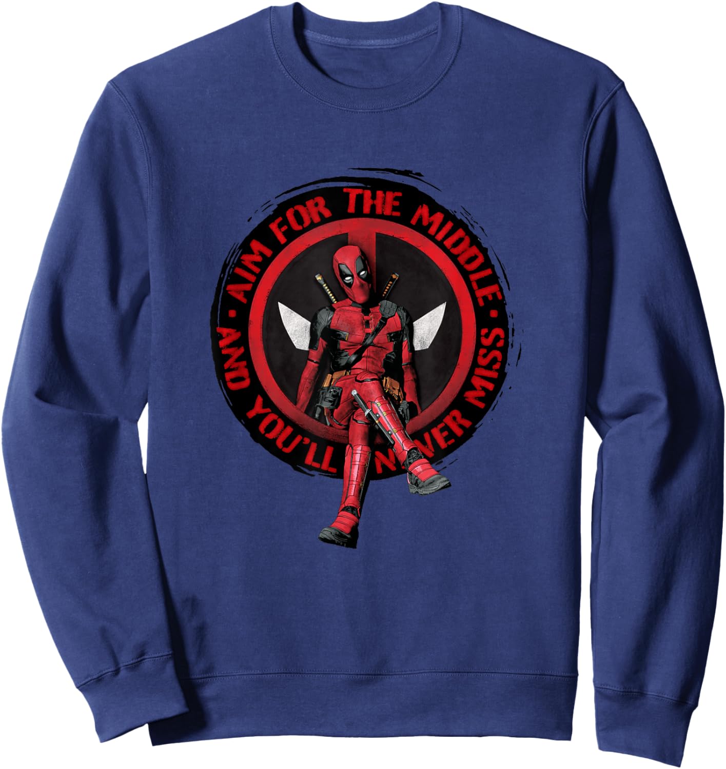 Marvel Studios Deadpool & Wolverine Aim for the Middle Quote Sweatshirt - Sweatshirt | Navy