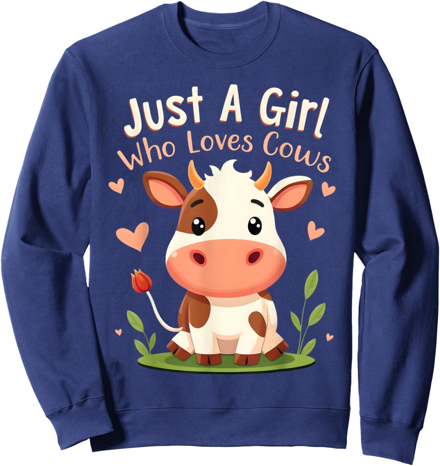 Just A Girl Who Loves Cows Cute Cow Art Sweatshirt - Sweatshirt | Navy
