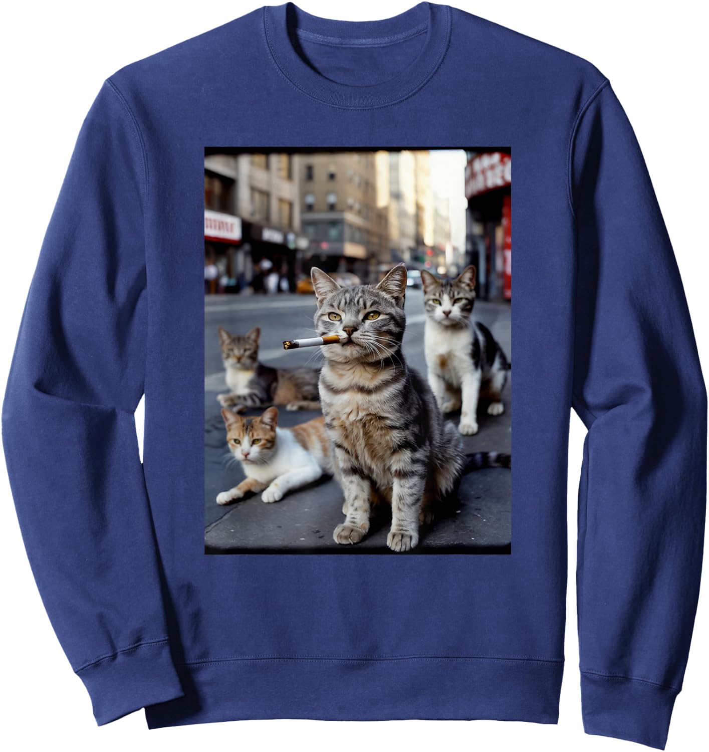 Street Gangster Cats Meme Cat Lovers Funny Memes Brainrot Sweatshirt - Sweatshirt | Navy