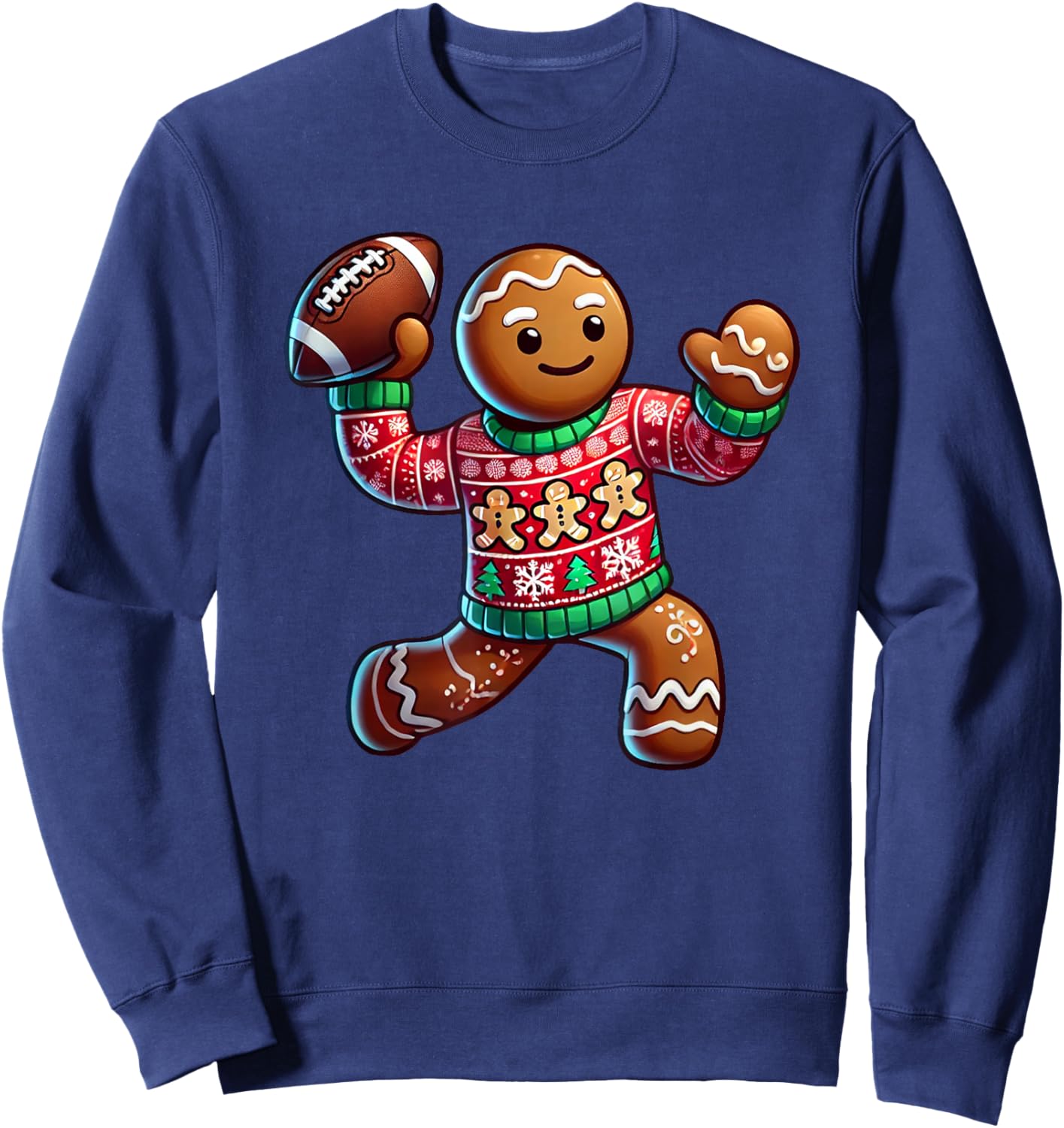 Football Christmas Gingerbread Man Football Ugly Christmas Sweatshirt - Sweatshirt | Navy