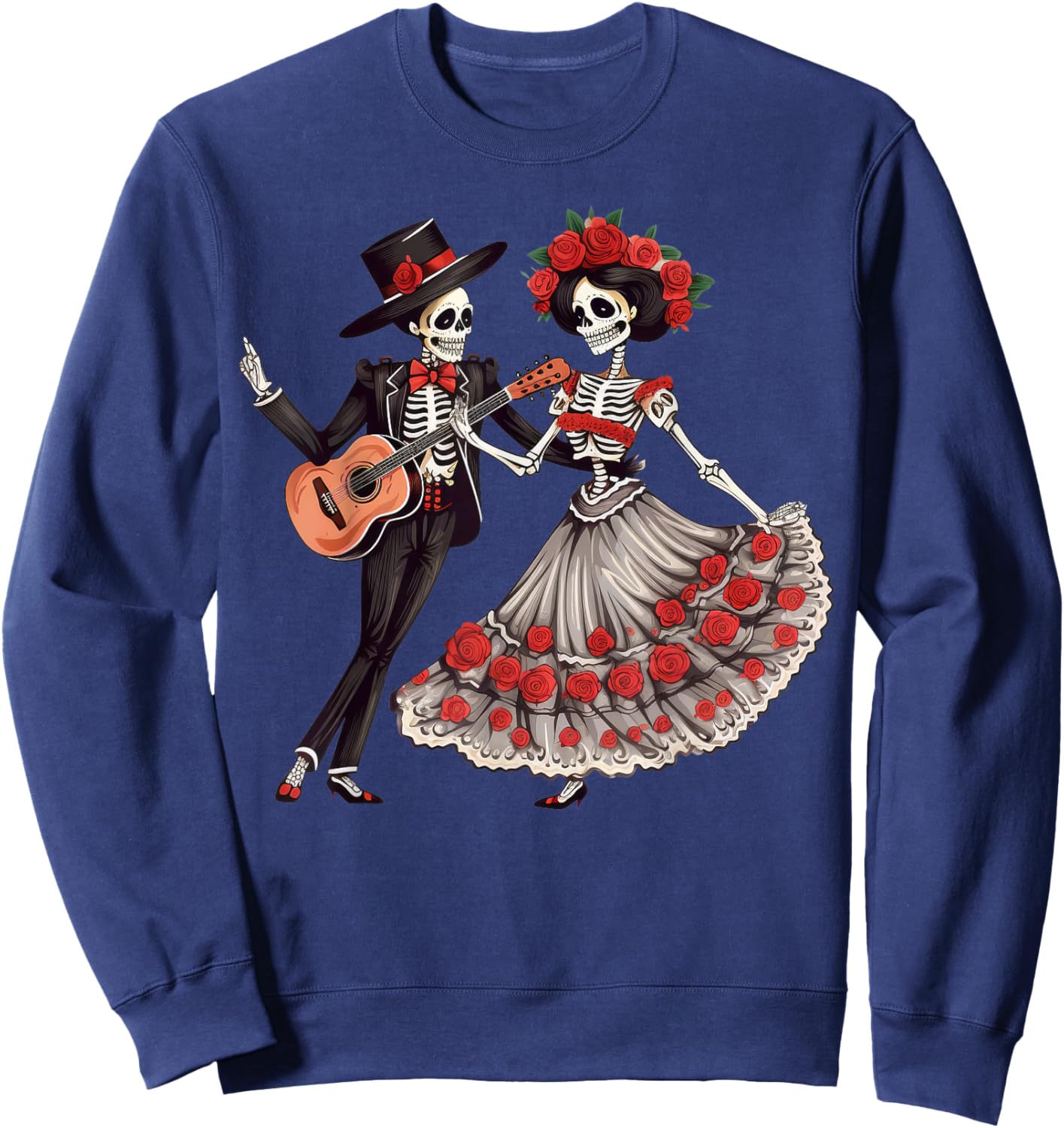 Dia De Los Muertos Dancing Skeletons Mexican Couple Matching Sweatshirt - Sweatshirt | Navy