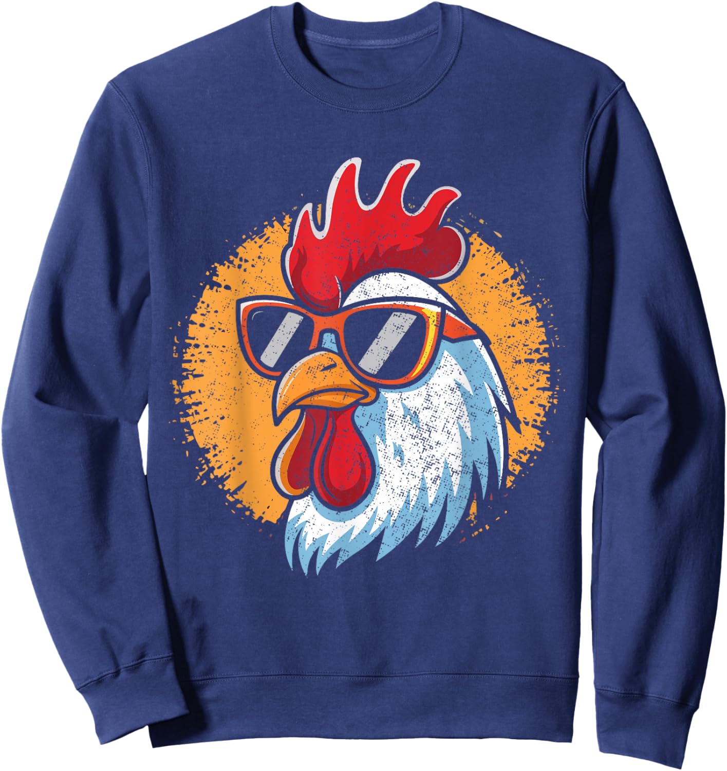 Vintage Rooster Chicken With Sunglasses Funny Farmer Men Sweatshirt - Sweatshirt | Navy