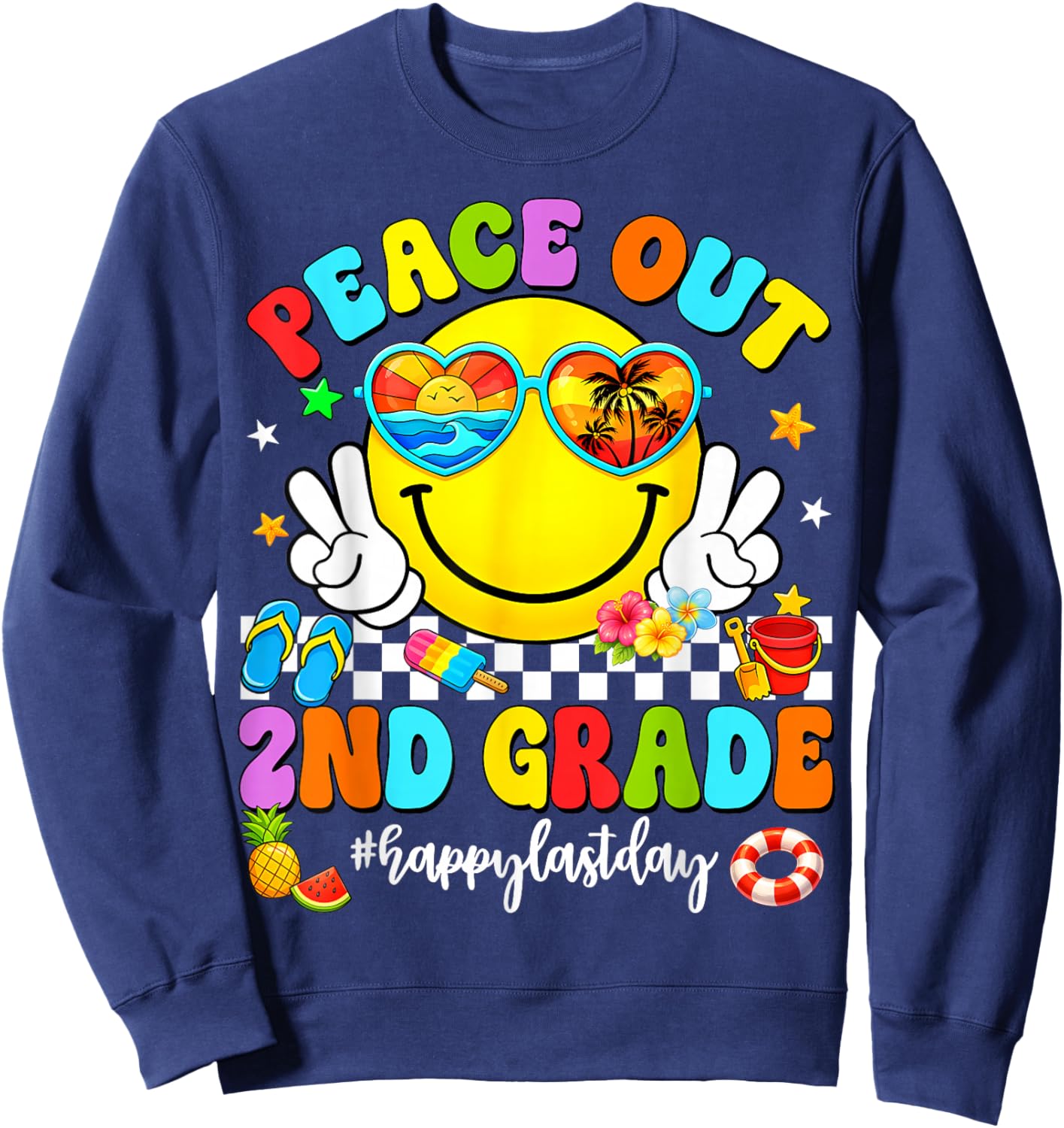 Last Day of School Summer Peace Out 2nd Grade Kids Boy Girl Sweatshirt - Sweatshirt | Navy