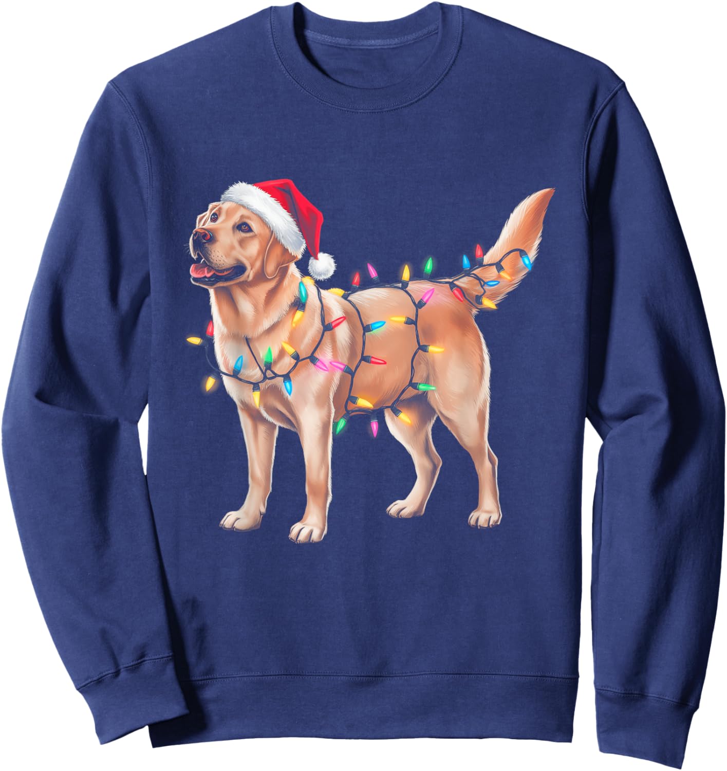 Funny Christmas Lights Dog Lover Santa Labrador Retriever Men Women Kids Sweatshirt - Sweatshirt | Navy