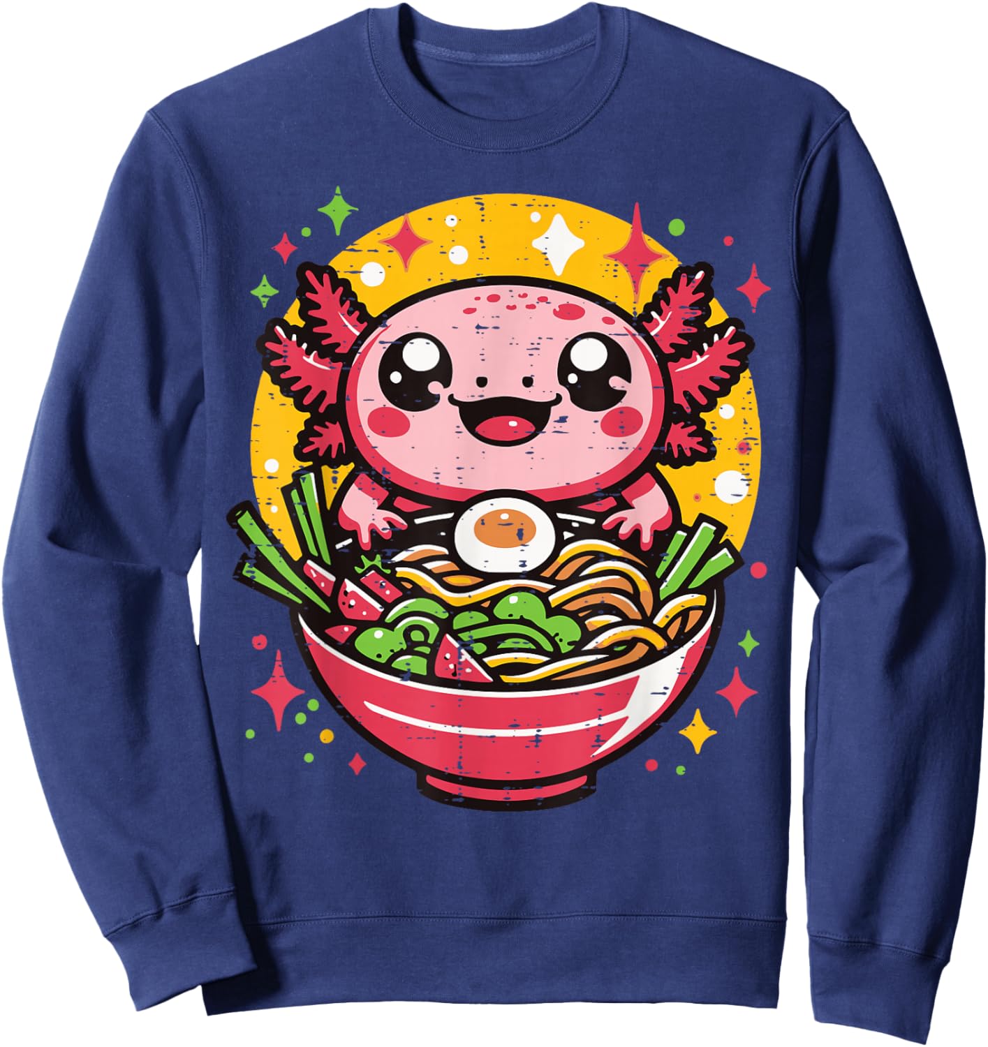 Axolotl Ramen Kawaii Japanese Noodle Anime Kids Women Men Sweatshirt - Sweatshirt | Navy